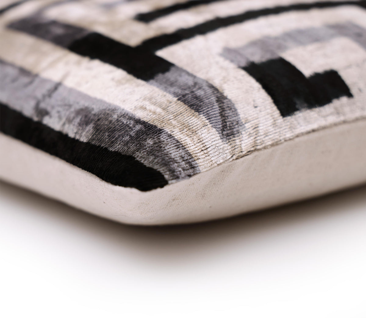 Black & Silver Maze Silk Velvet Pillow 16x16 Handmade Luxury Cushion