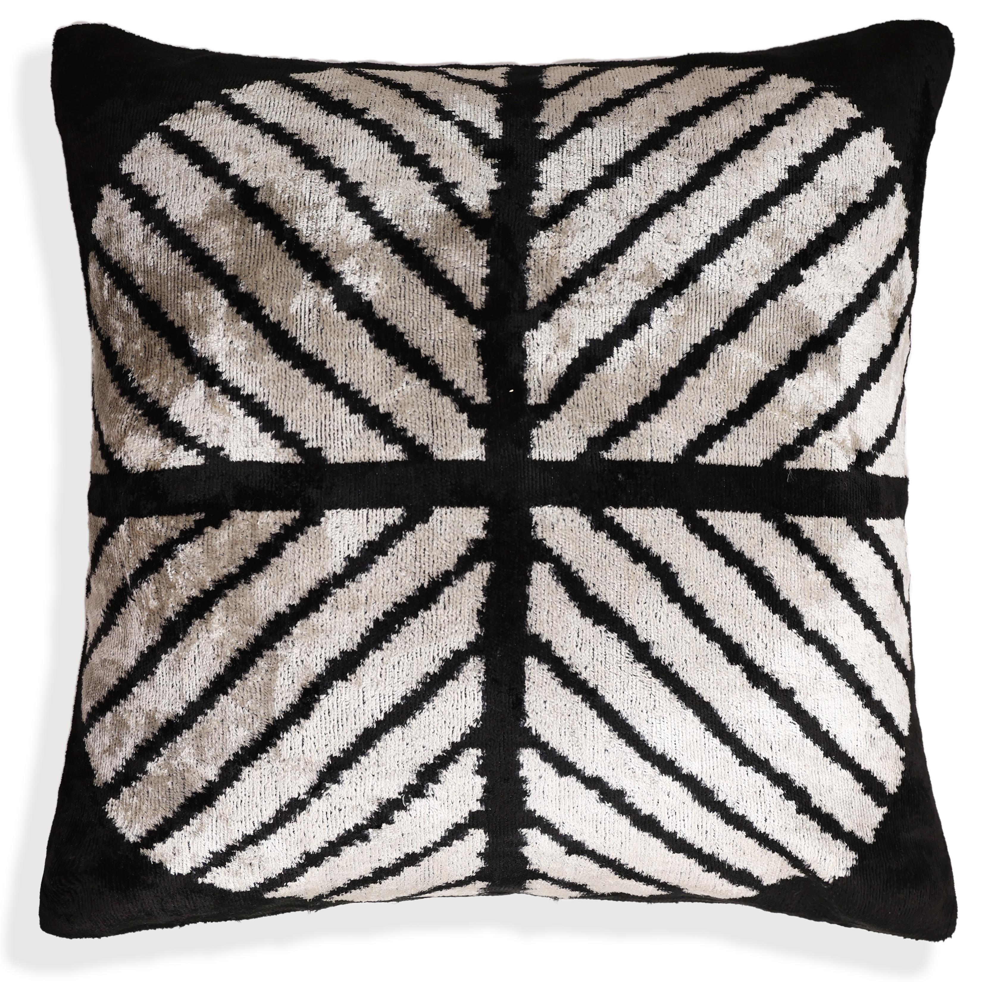 Black & Ivory Chevron Silk Velvet Pillow 16x16 Handmade Luxury Cushion