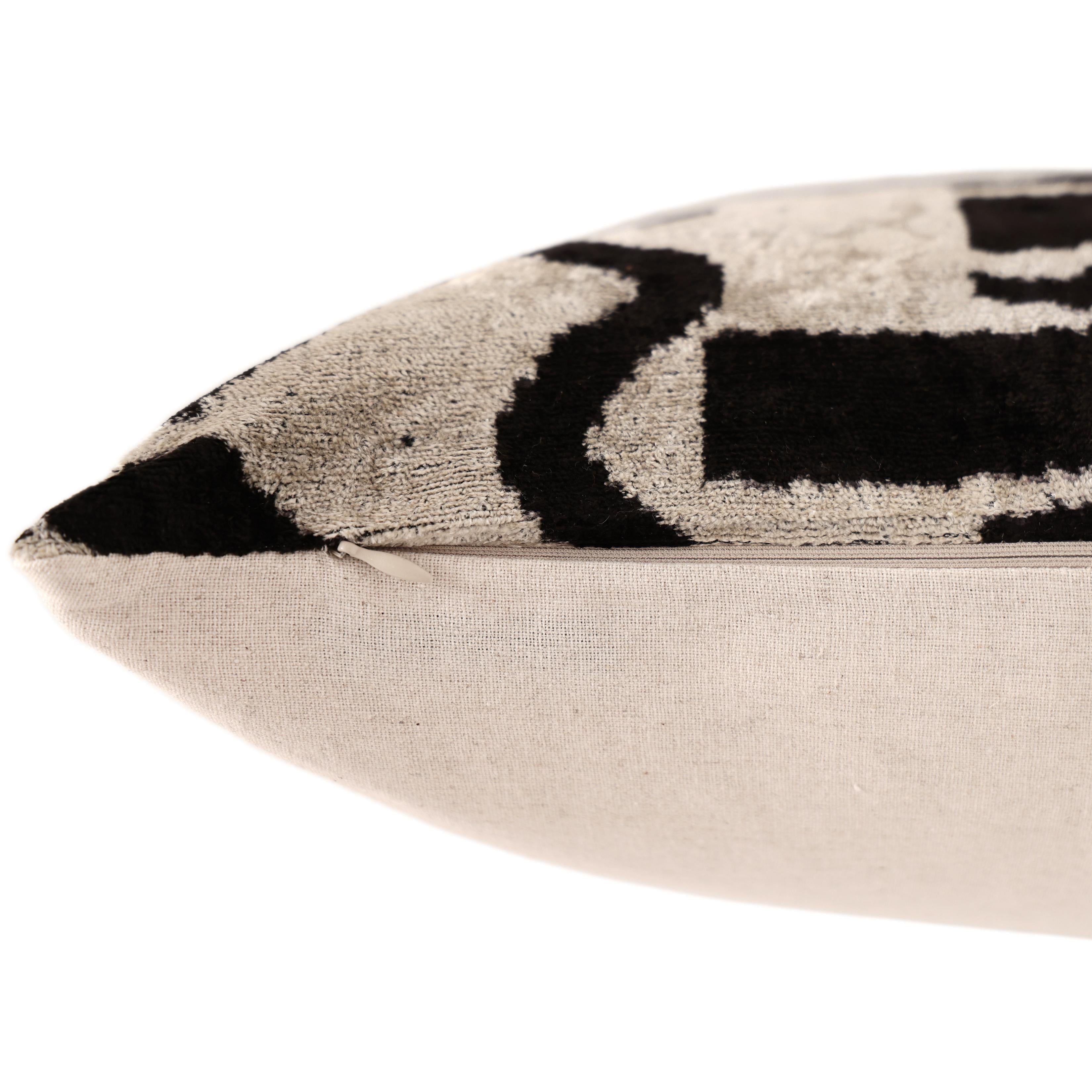 Black & Ivory Tribal Silk Velvet Pillow 16x16 Handmade Luxury Cushion