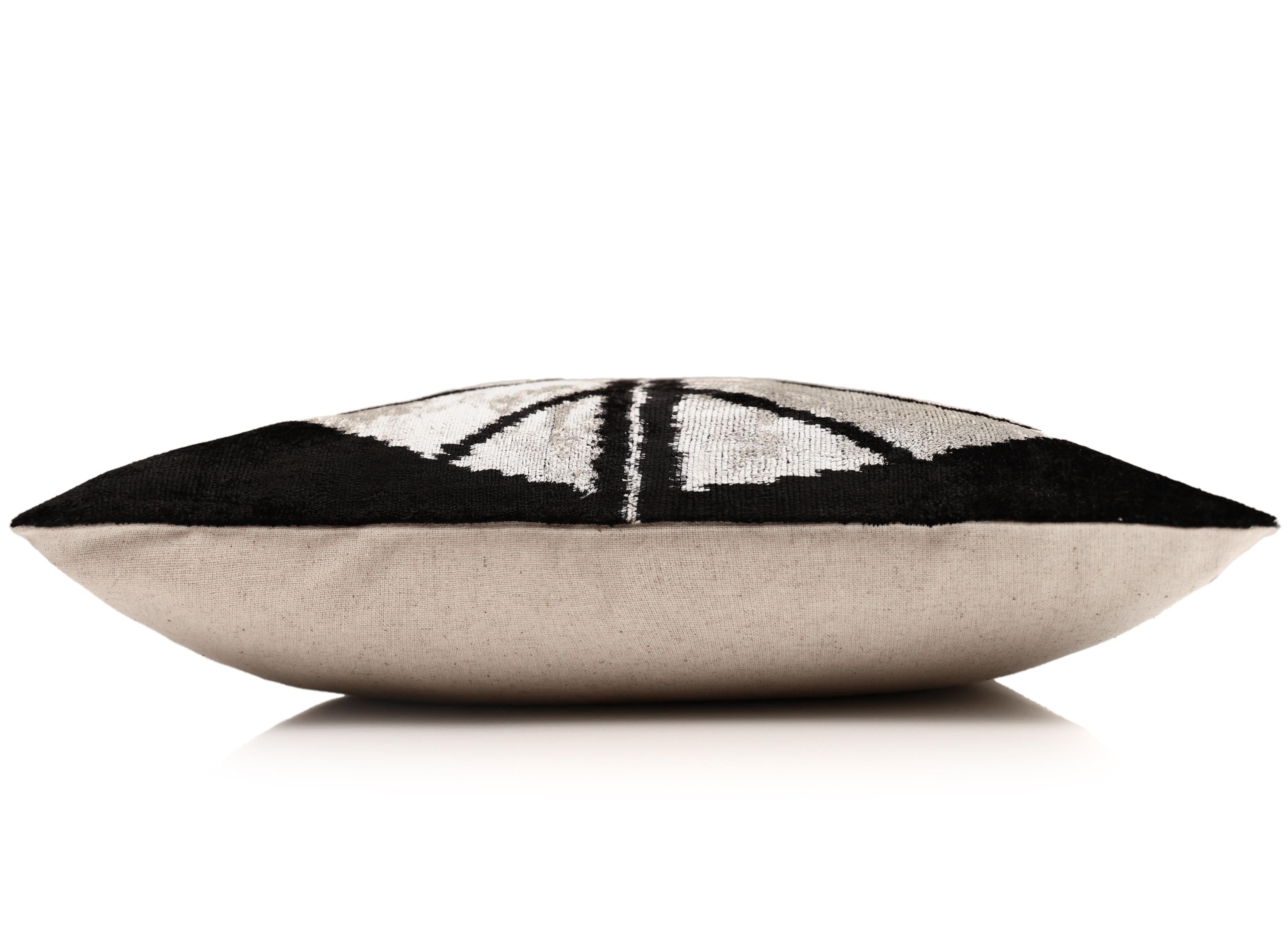 Black & Ivory Petal Silk Velvet Pillow 16x16 Handmade Luxury Cushion