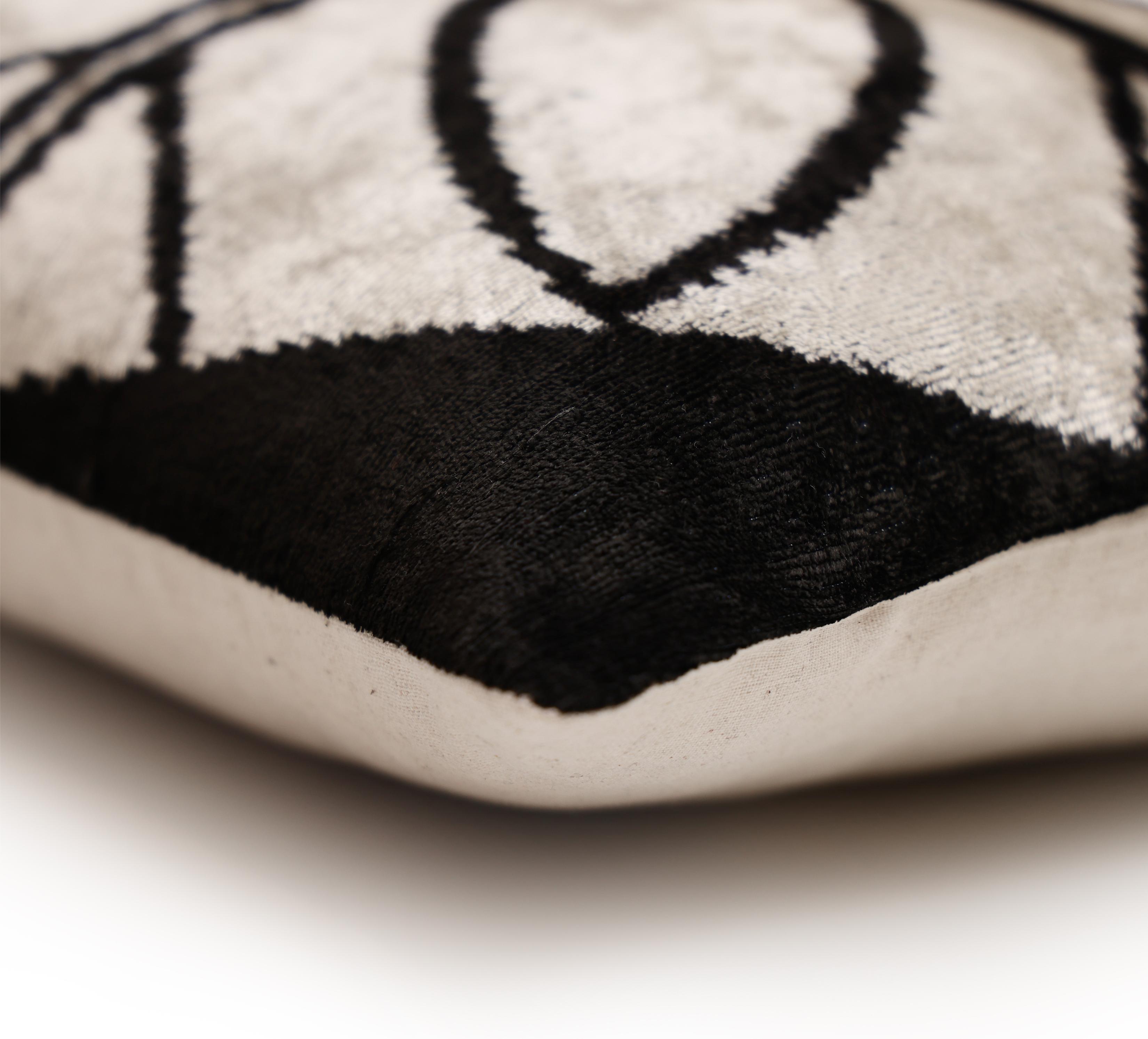 Black & Ivory Petal Silk Velvet Pillow 16x16 Handmade Luxury Cushion