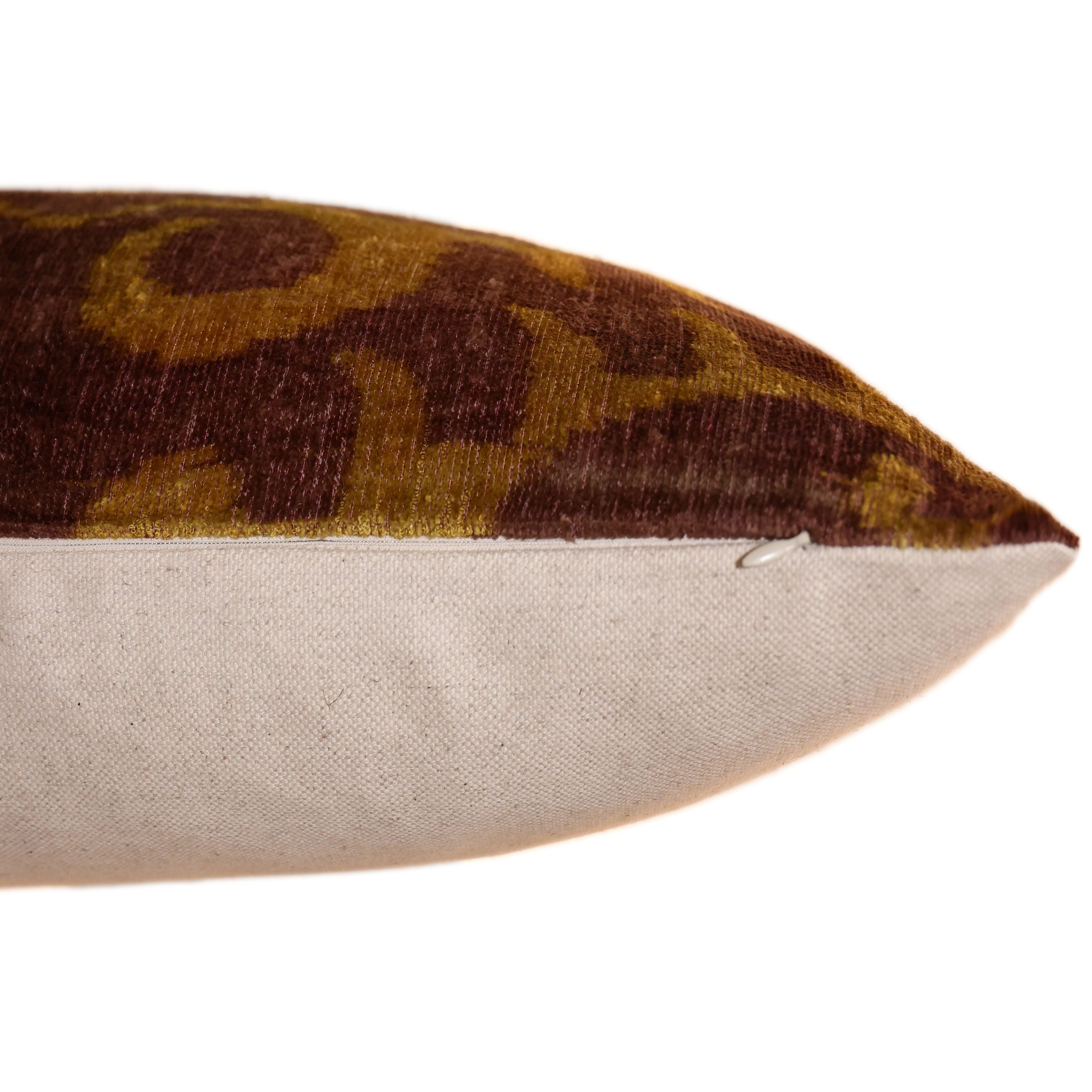 Hand-Knotted Ochre & Mahogany Ikat Lumbar Pillow - 16x24 Organic Dyed