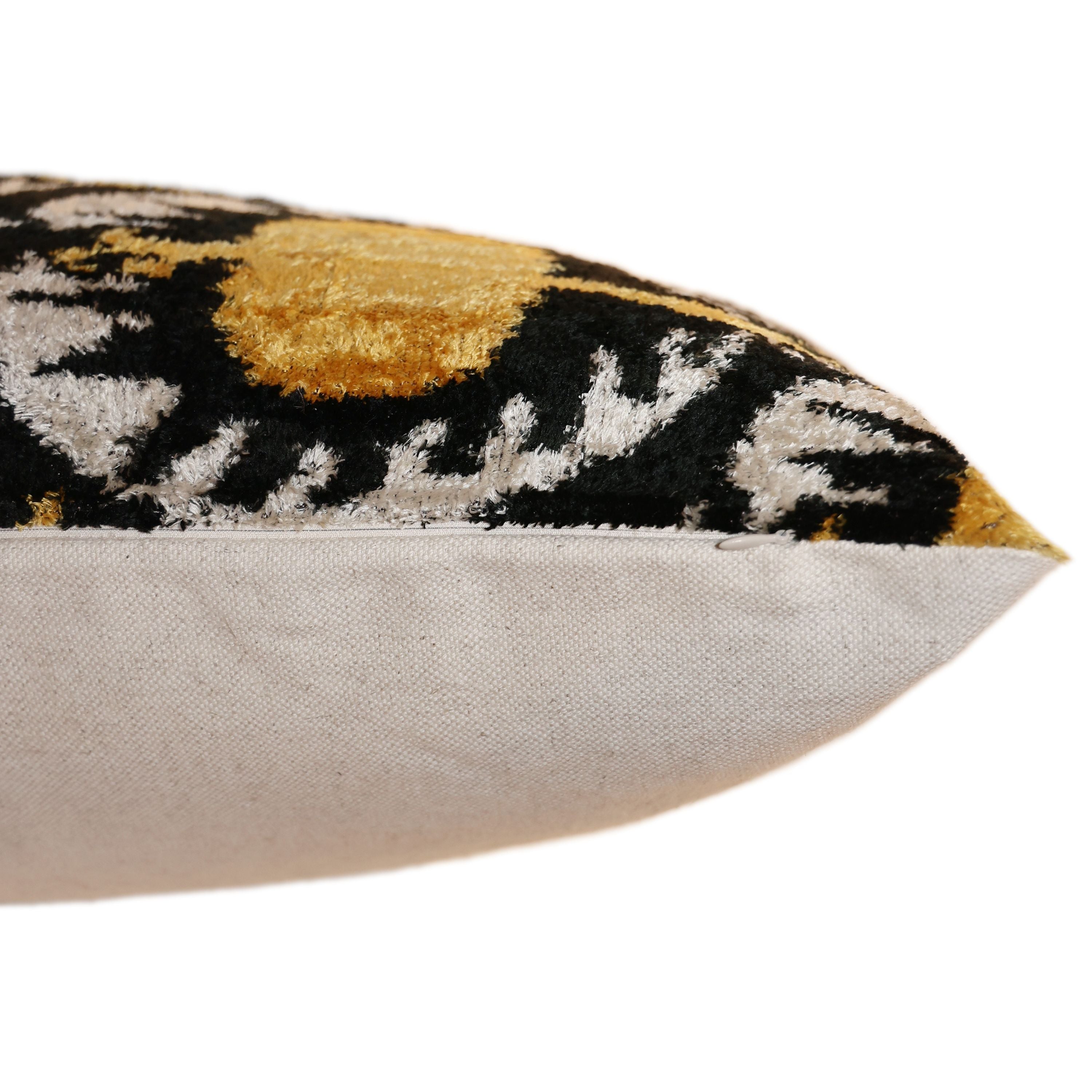 Luxury Black and Gold Silk Velvet Ikat Lumbar Pillow 16x24 Inch with Down Insert