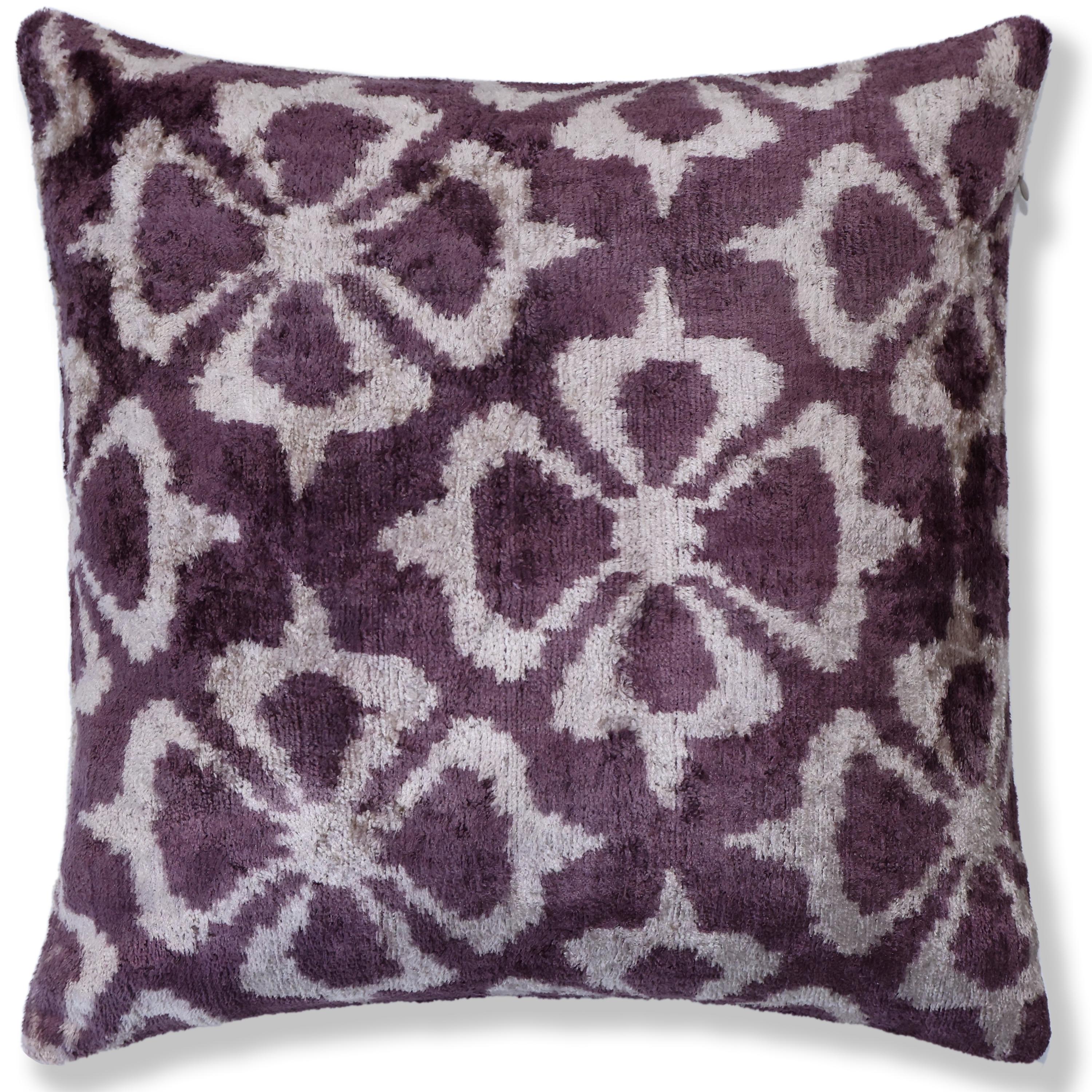 Hand-Knotted Plum Ikat Silk Velvet Pillow - 16x16 Organic Vegetable Dyed
