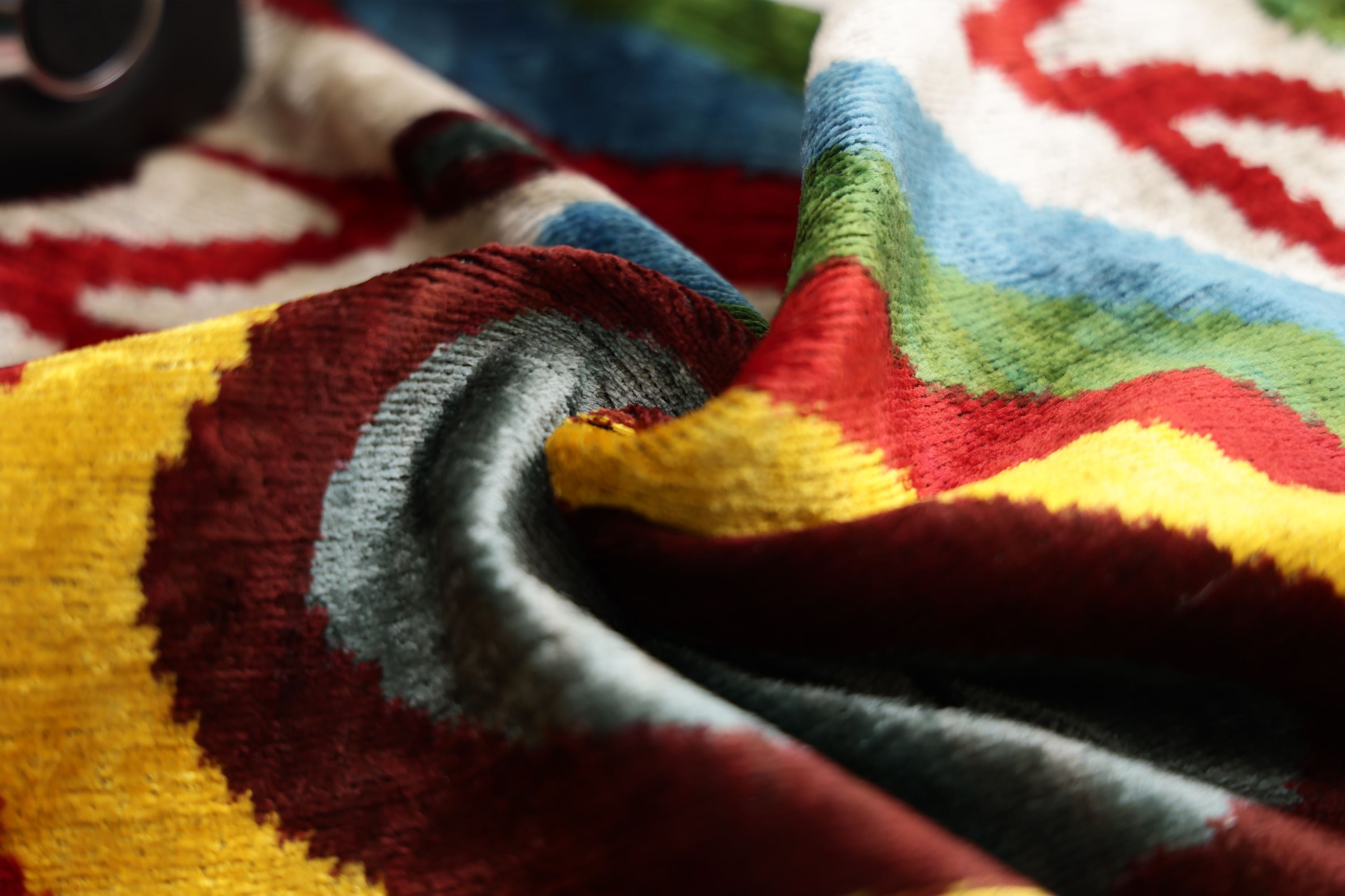 Handmade Silk Velvet Pillow 20x20 – Multicolor Ikat Circle Designer Cushion