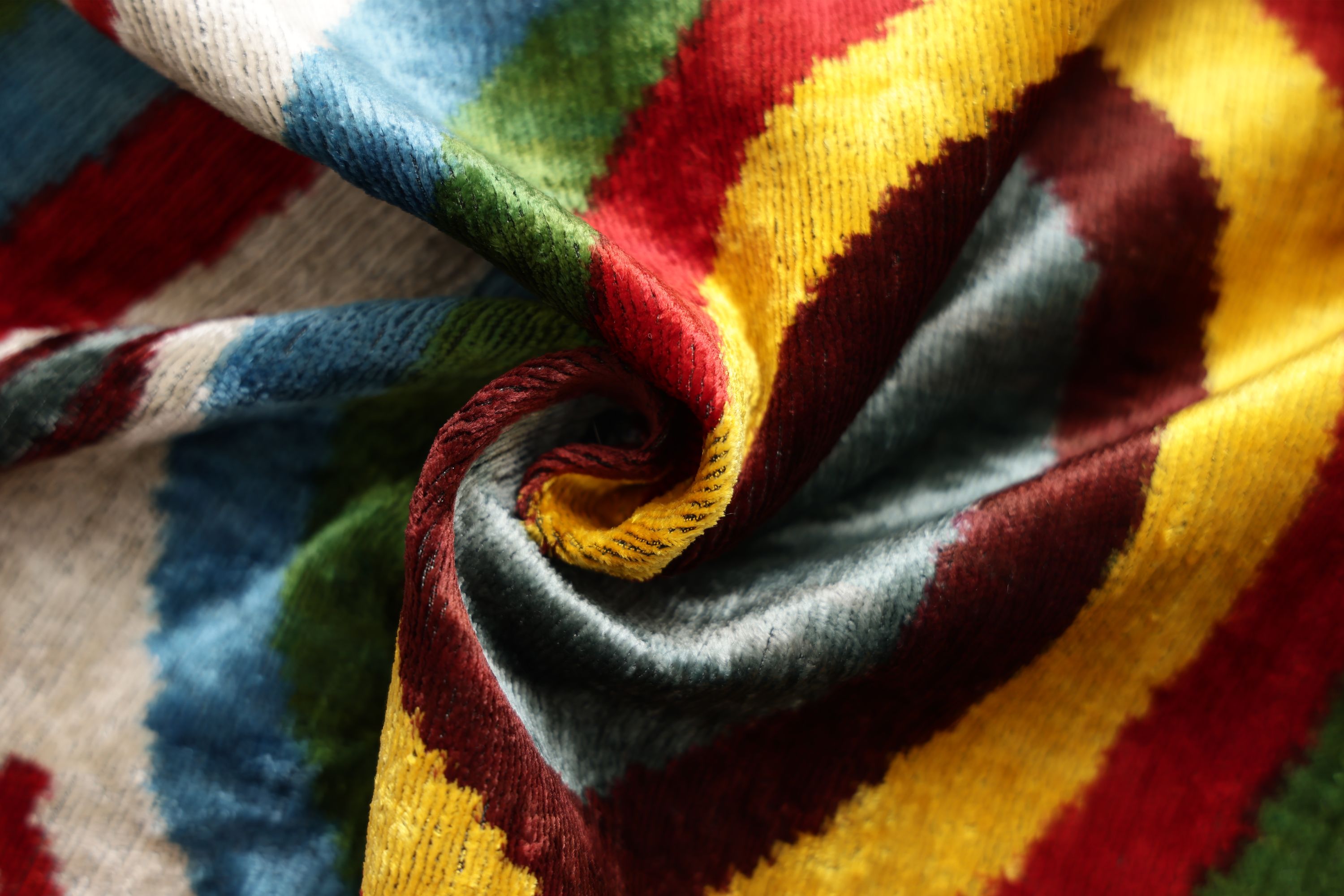 Handmade Silk Velvet Pillow 20x20 – Multicolor Ikat Circle Designer Cushion