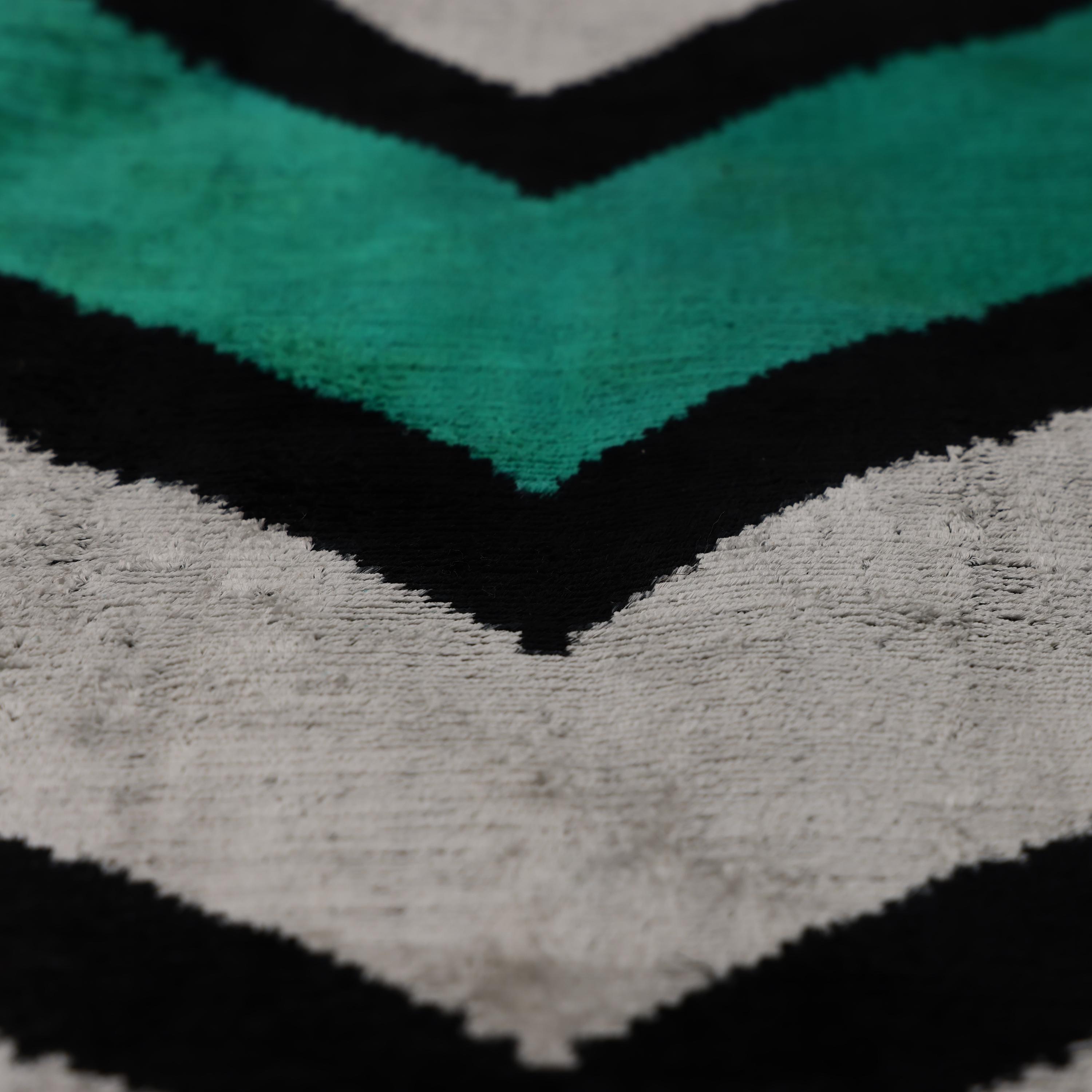 Green Chevron Silk Velvet Throw Pillow 20x20 | Handmade Organic Luxury