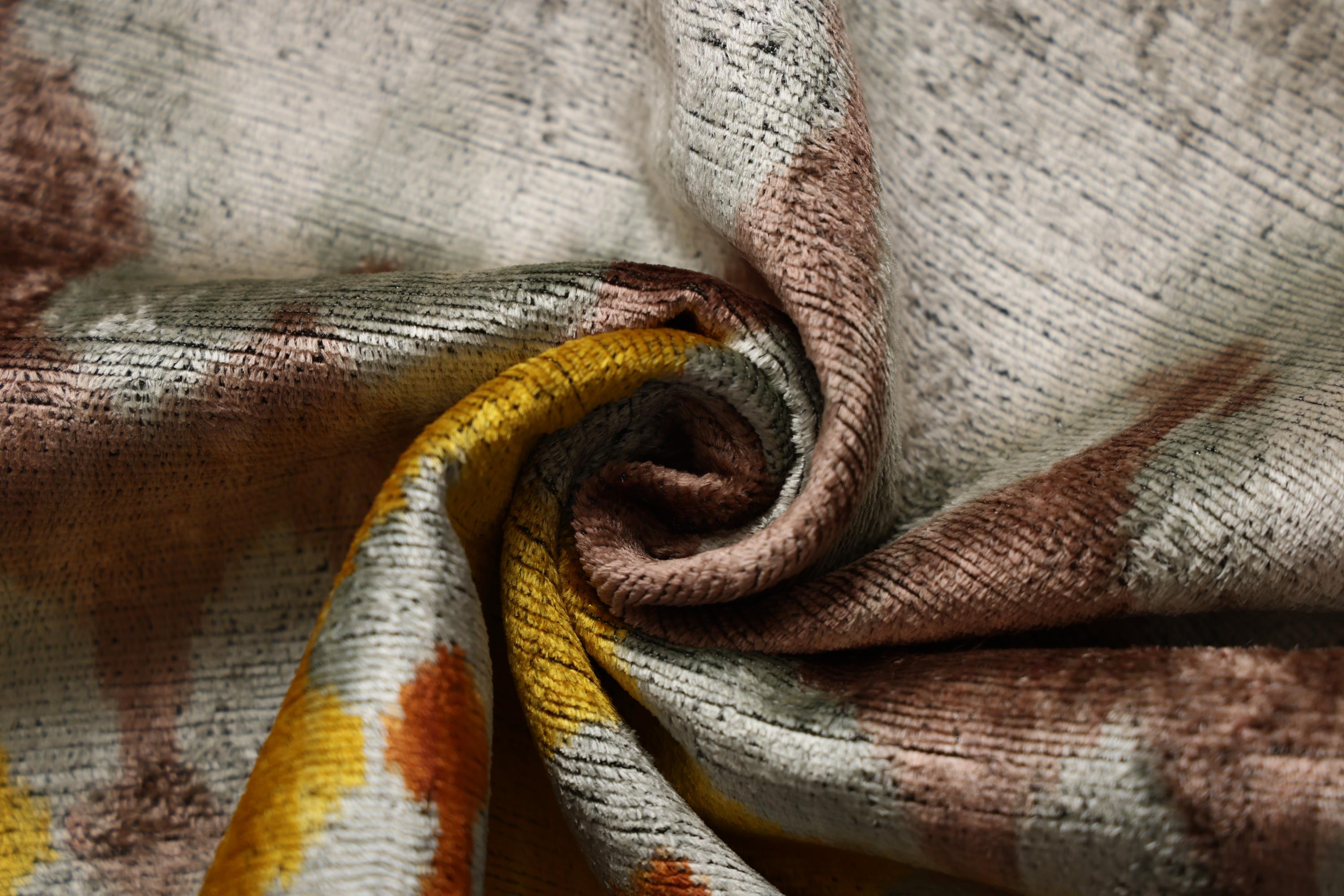 Luxury Handmade Silk Velvet Ikat Pillow 20x20 Inch Organic Vegetable Dyed