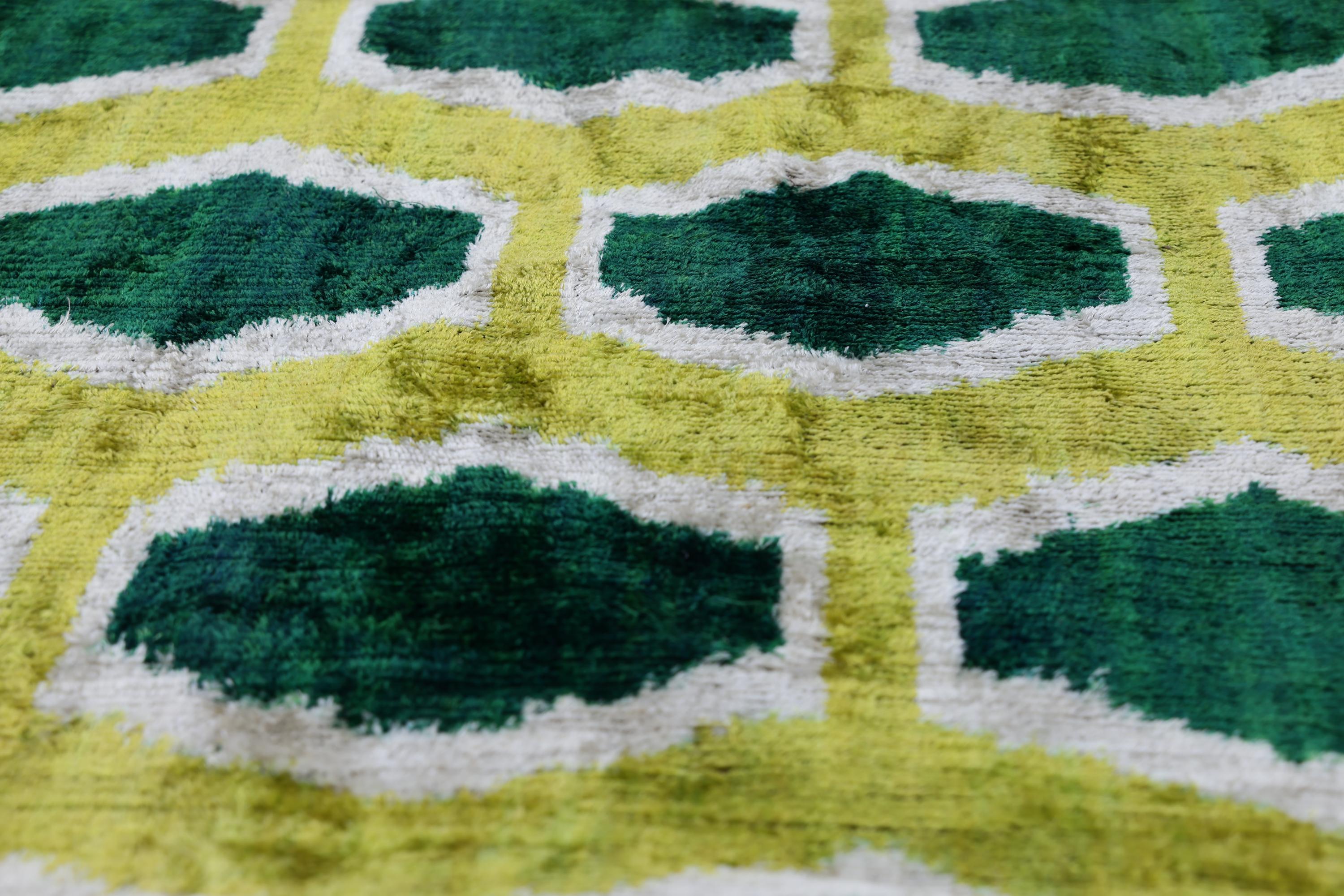 The Lime & Emerald Honeycomb Silk Velvet Pillow - 20" x 20"