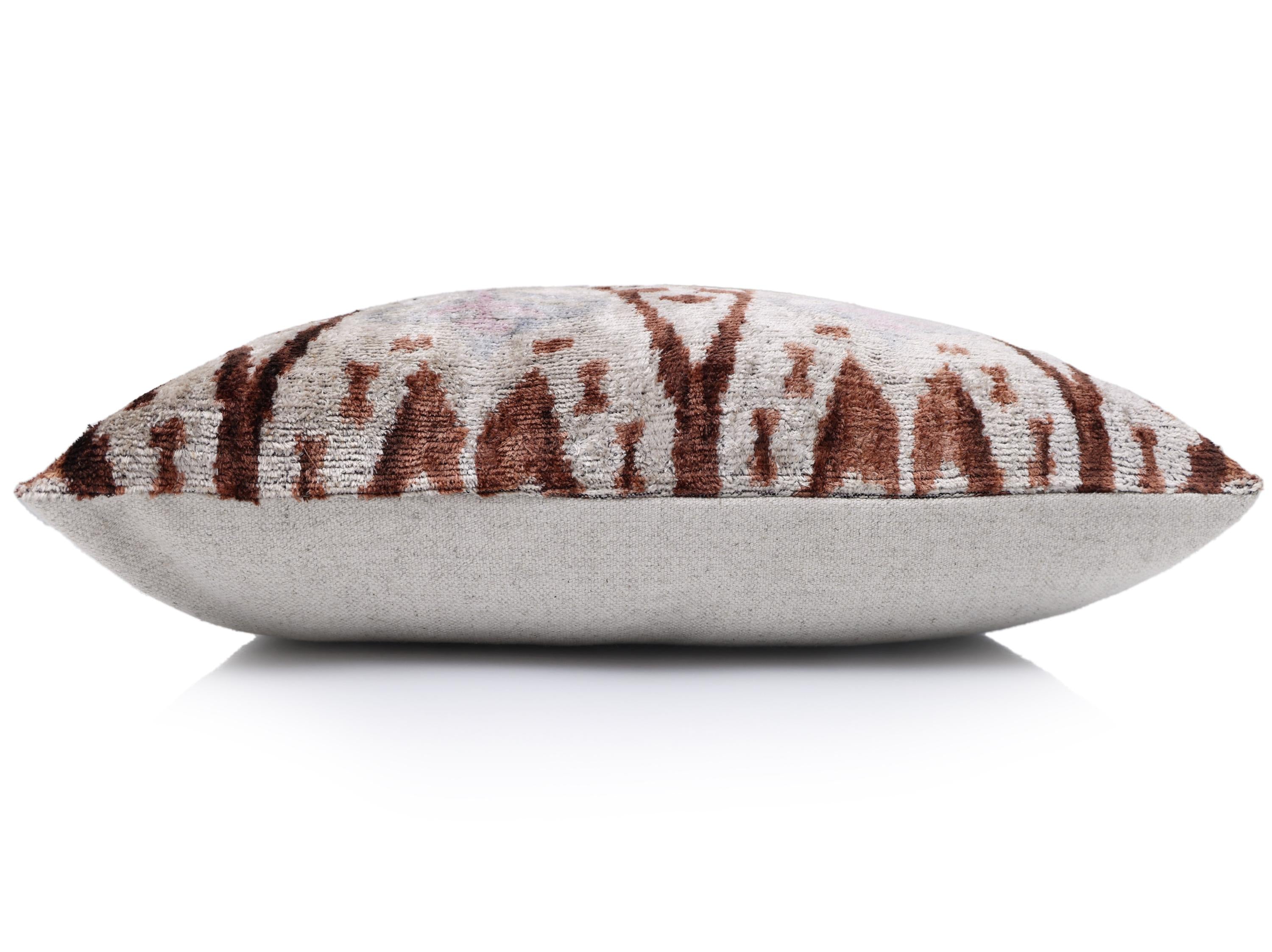 The Rust & Icy Lilac Vertical Ikat Silk Velvet Pillow - 20" x 20"