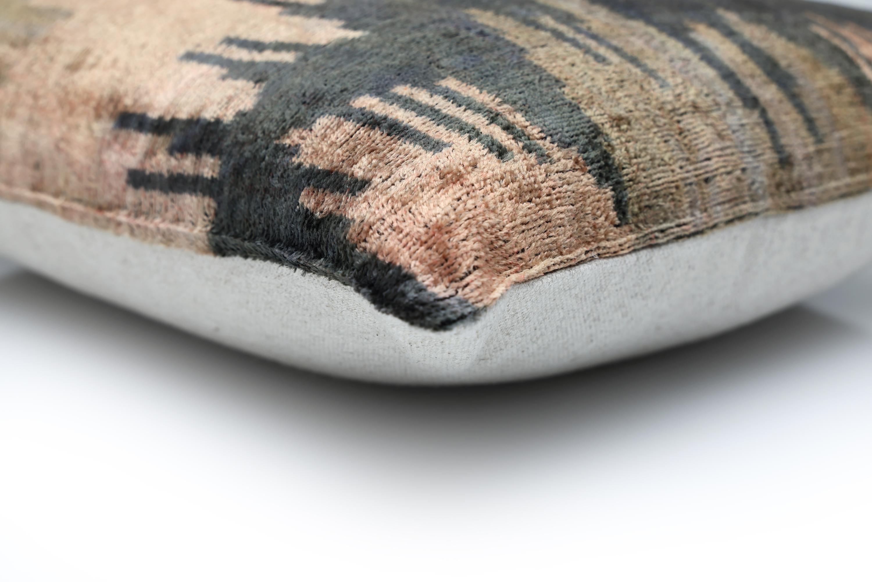The Abstract Landscape Painterly Silk Velvet Pillow - Dusty Rose & Charcoal 20x20