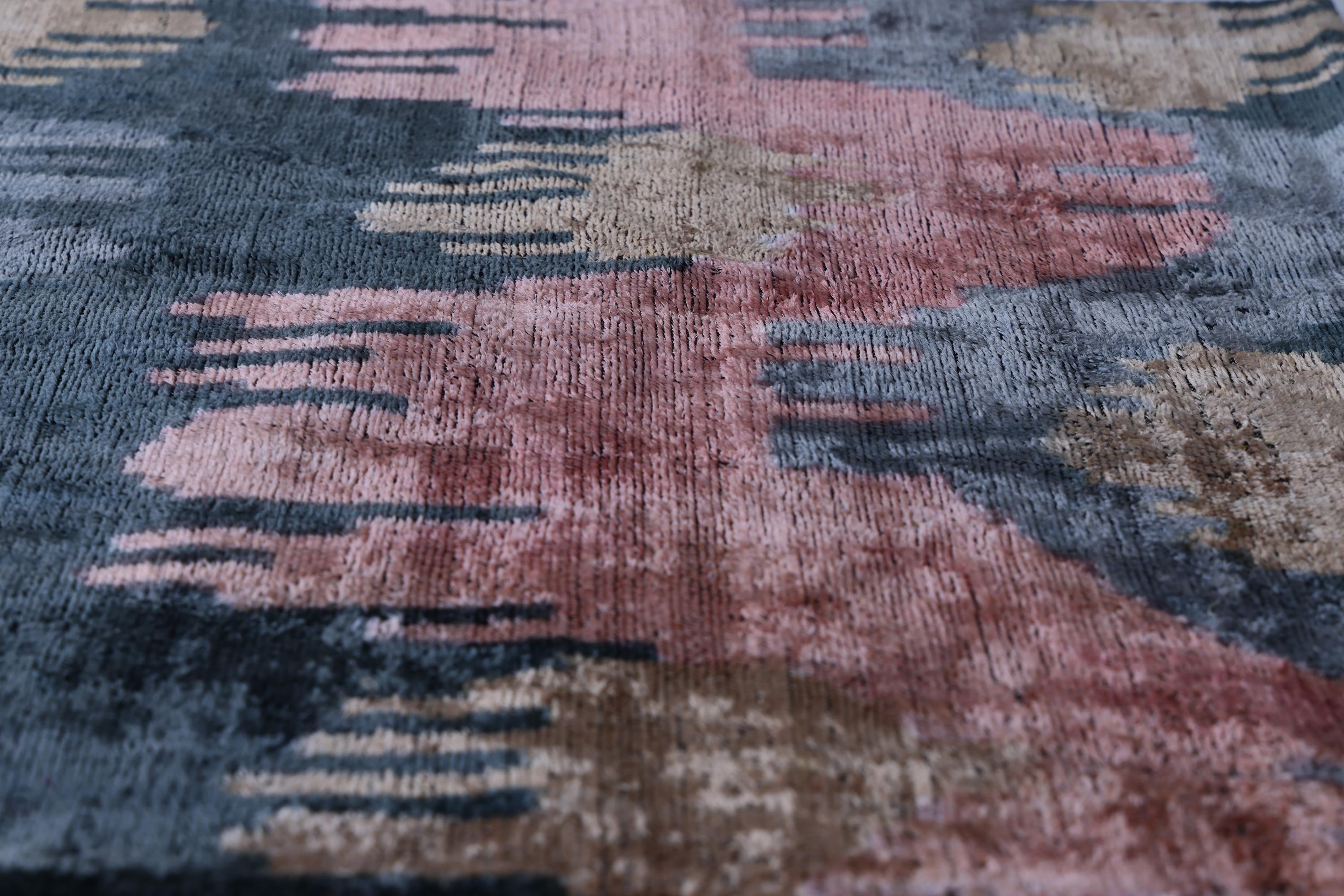 The Designer's Choice: Slate Blue & Dusty Rose Ikat Velvet Pillow 20x20 in