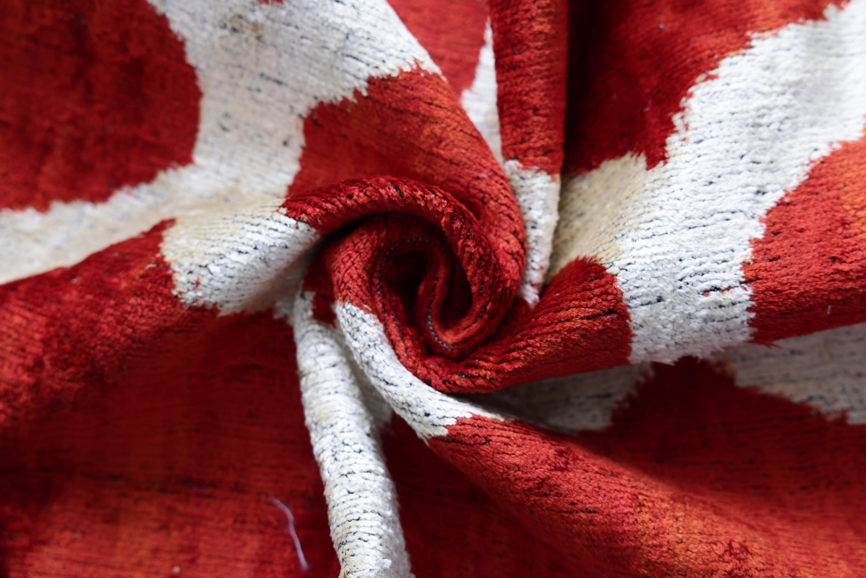 The Rust Red & Cream Ogee Silk Velvet Pillow - 20" x 20"