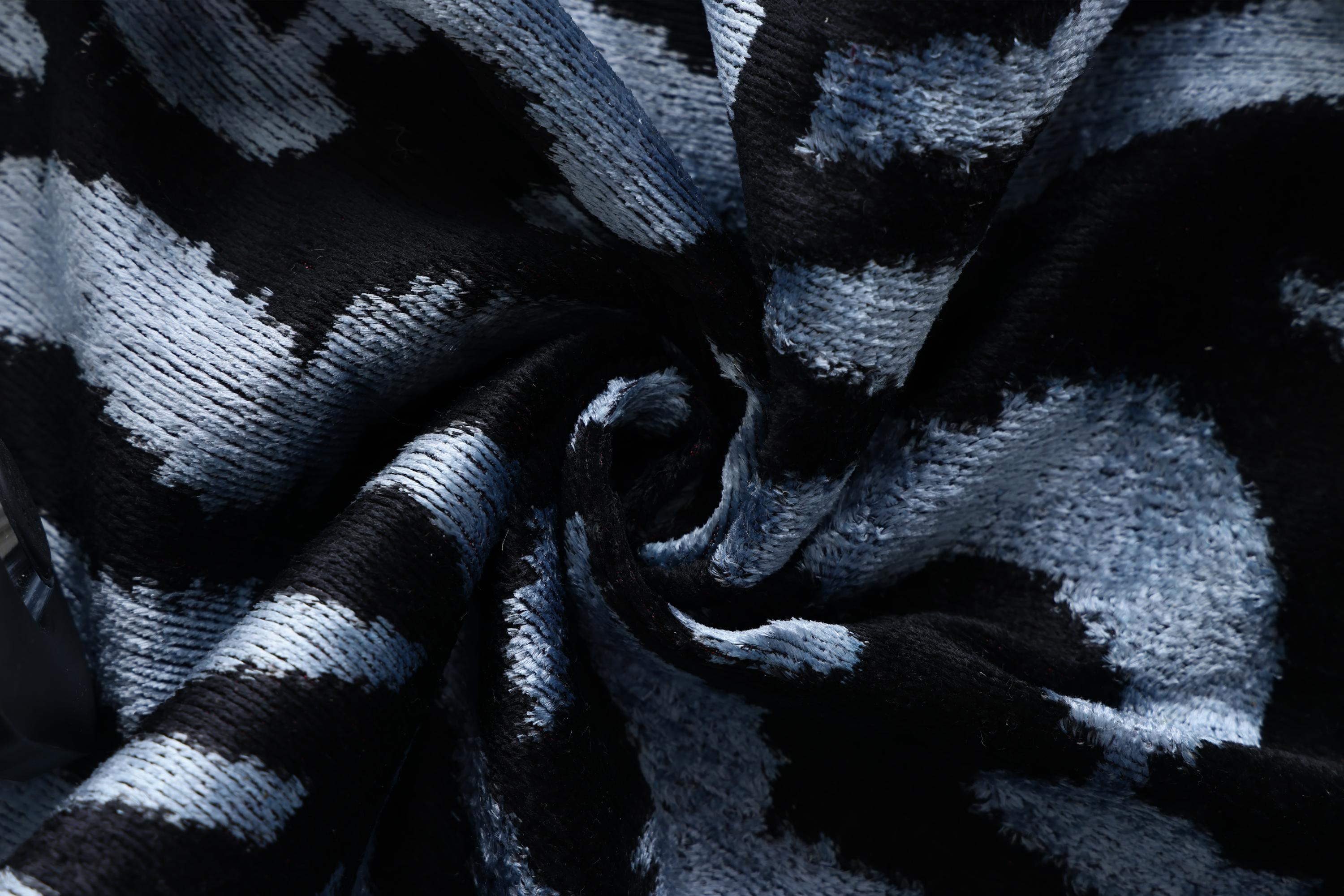 Luxury Blue Black Silk Velvet Throw Pillow 16x16