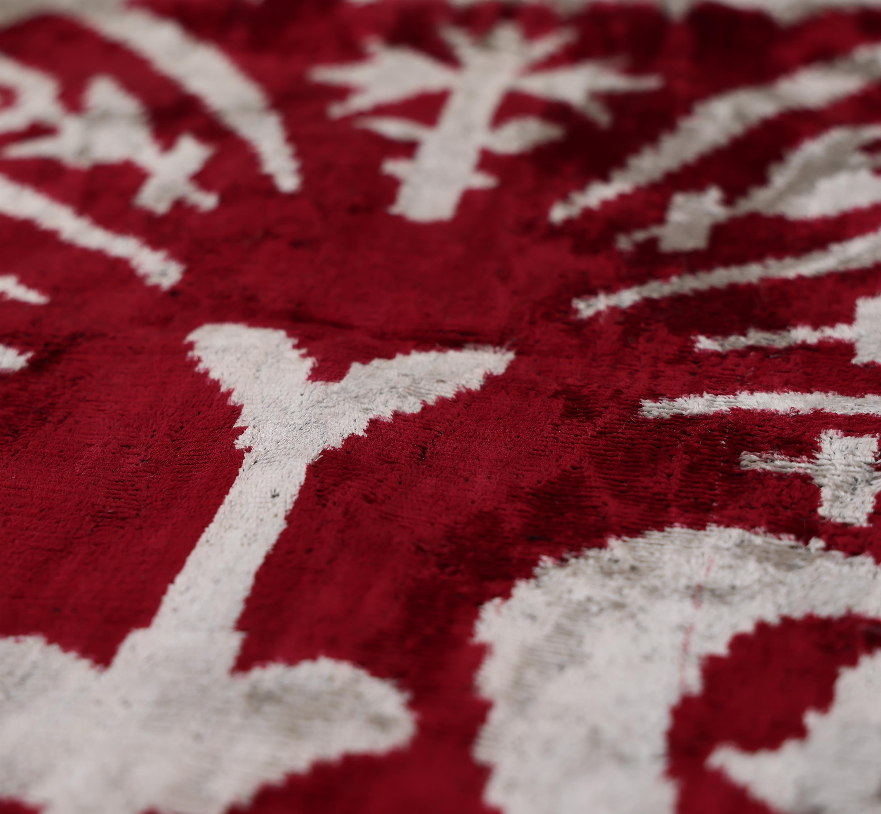 Luxury Handwoven Dark Red Silk Velvet Ikat Pillow 20x20 Inch