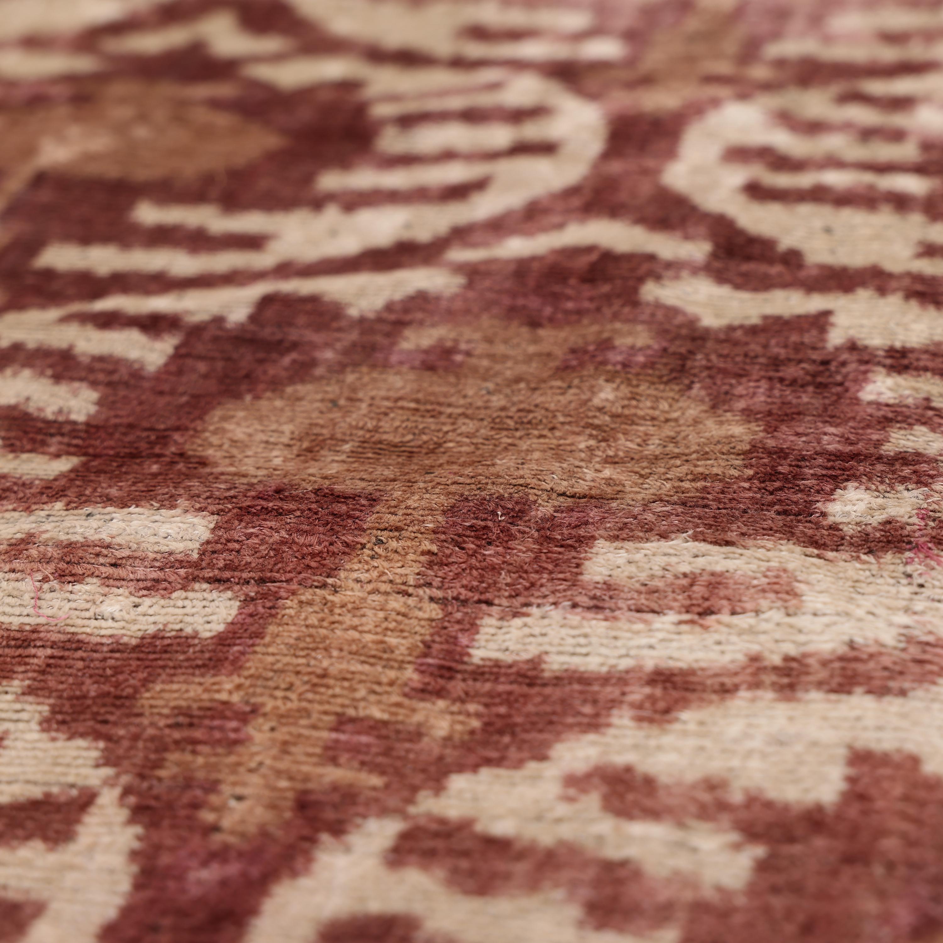 Luxury Handwoven Silk Velvet Throw Pillow 20x20 Inch Burgundy Ikat Pattern