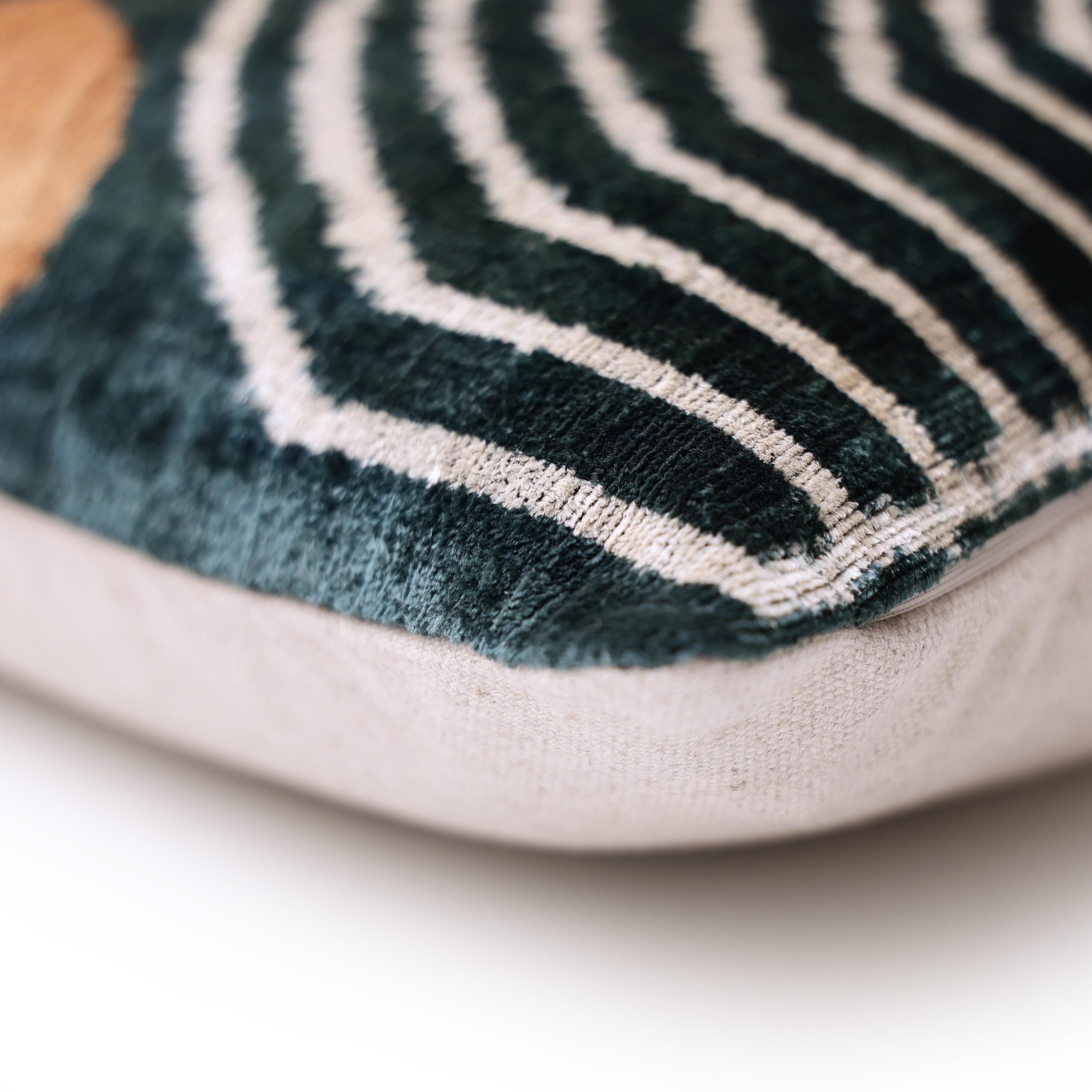 The Emerald Green & Geometric Arch Silk Velvet Pillow - 20" x 20"