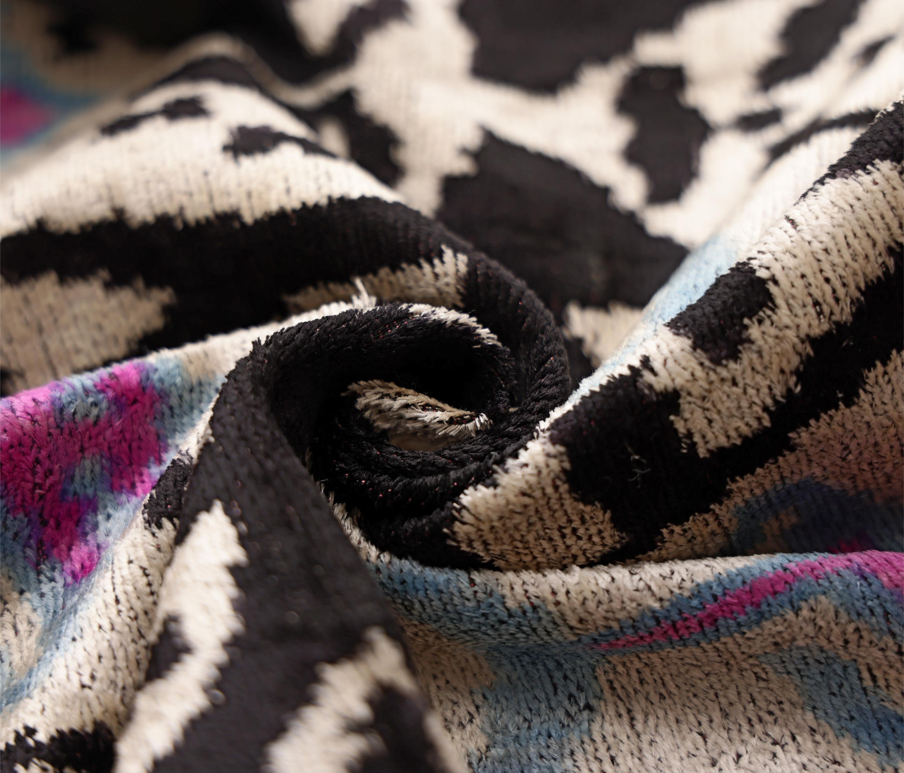 Black & Ivory Geometric Silk Velvet Throw Pillow | 20x20 Inch (50x50 cm)