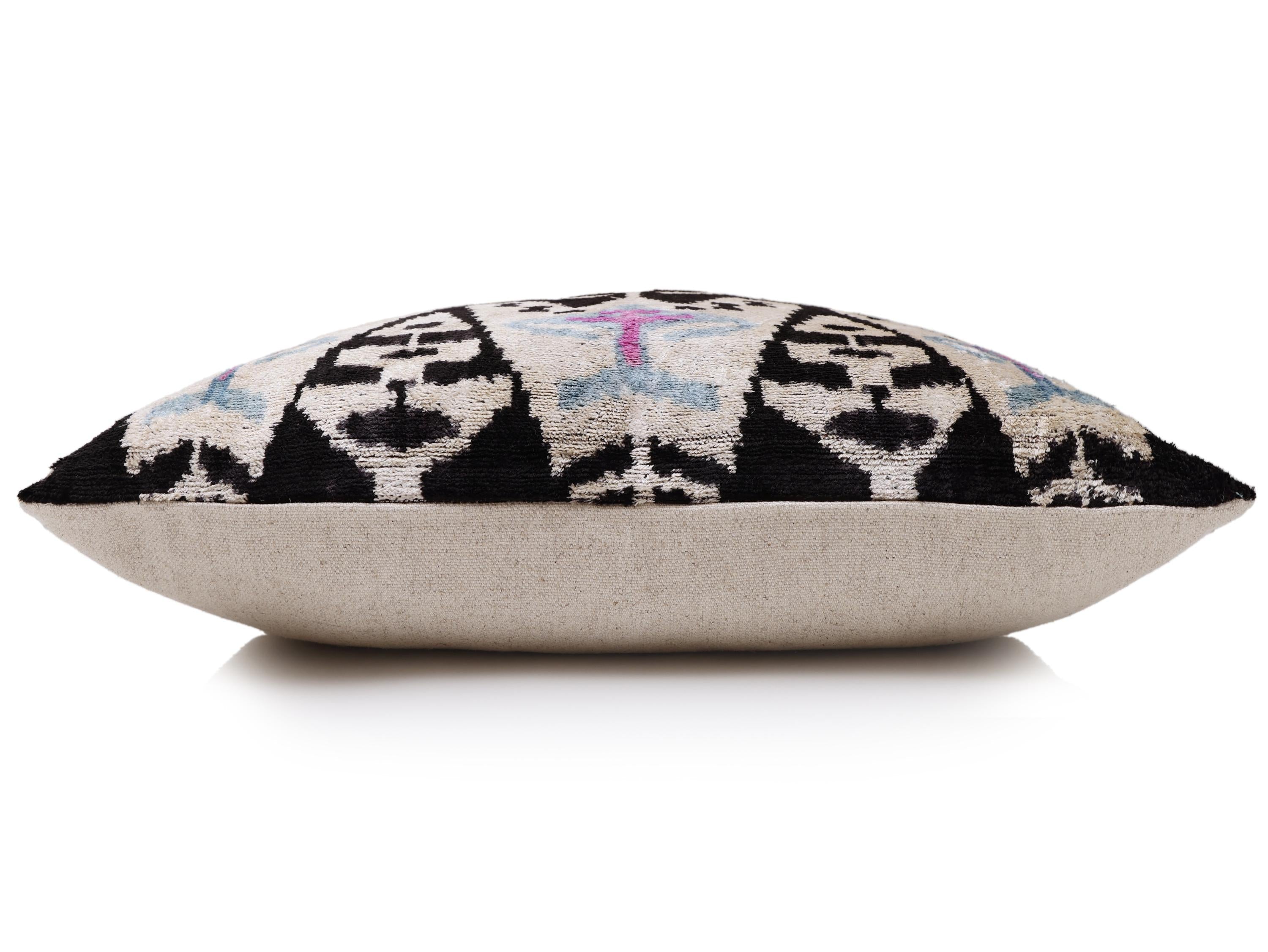 Black & Ivory Geometric Silk Velvet Throw Pillow | 20x20 Inch (50x50 cm)