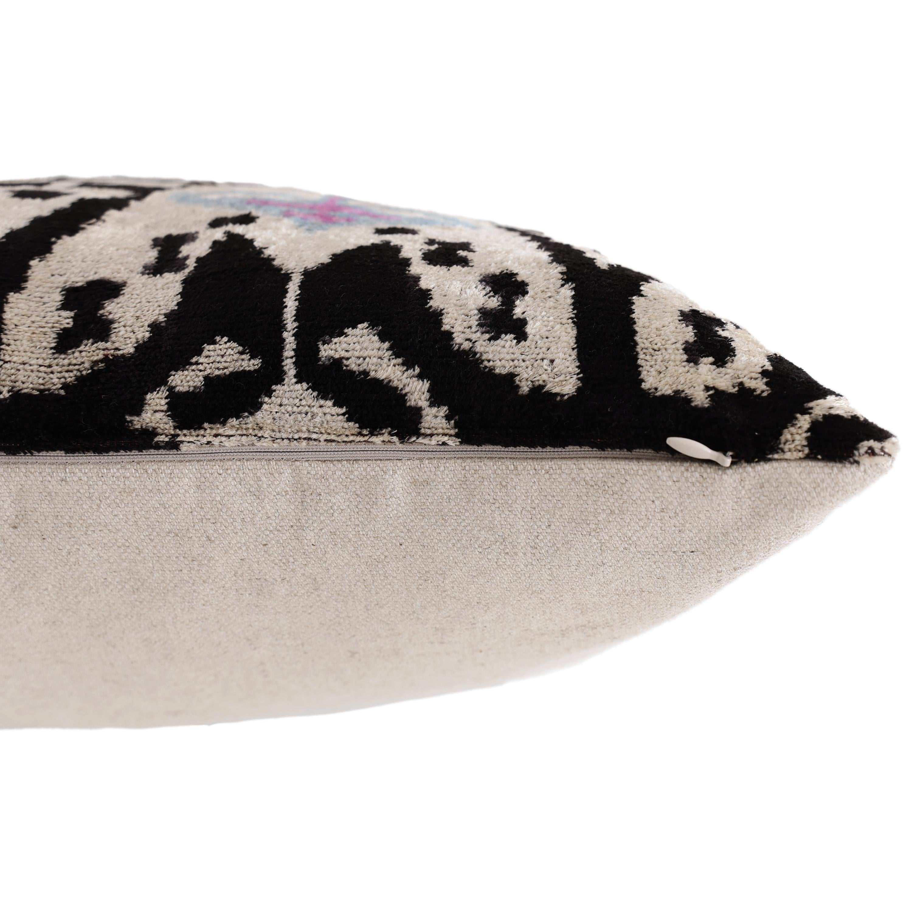 Black & Ivory Geometric Silk Velvet Throw Pillow | 20x20 Inch (50x50 cm)