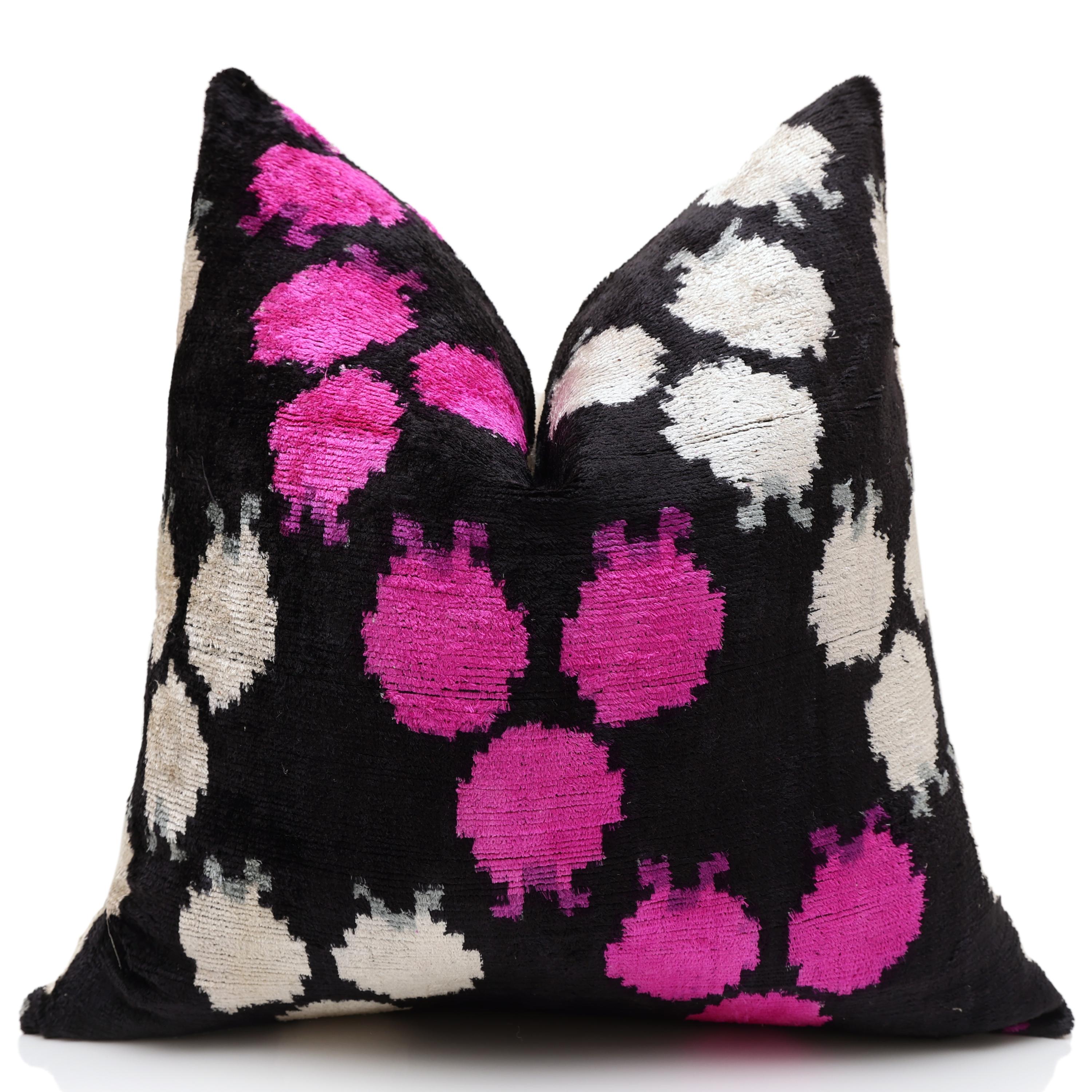 The Midnight & Magenta Ikat Silk Velvet Pillow - 20" x 20"