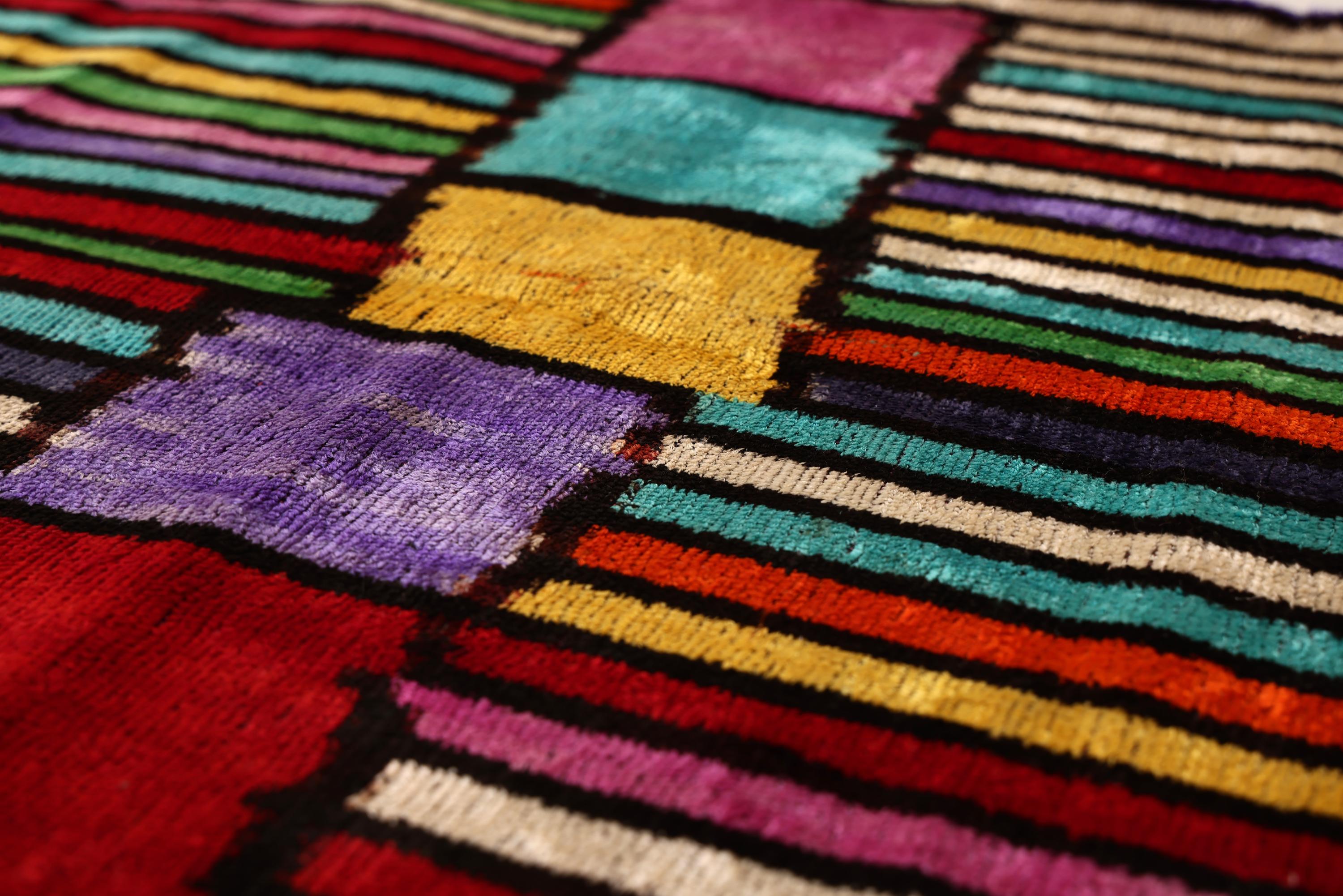 The Vibrant Multi-Color Geometric Silk Velvet Pillow - 20" x 20"