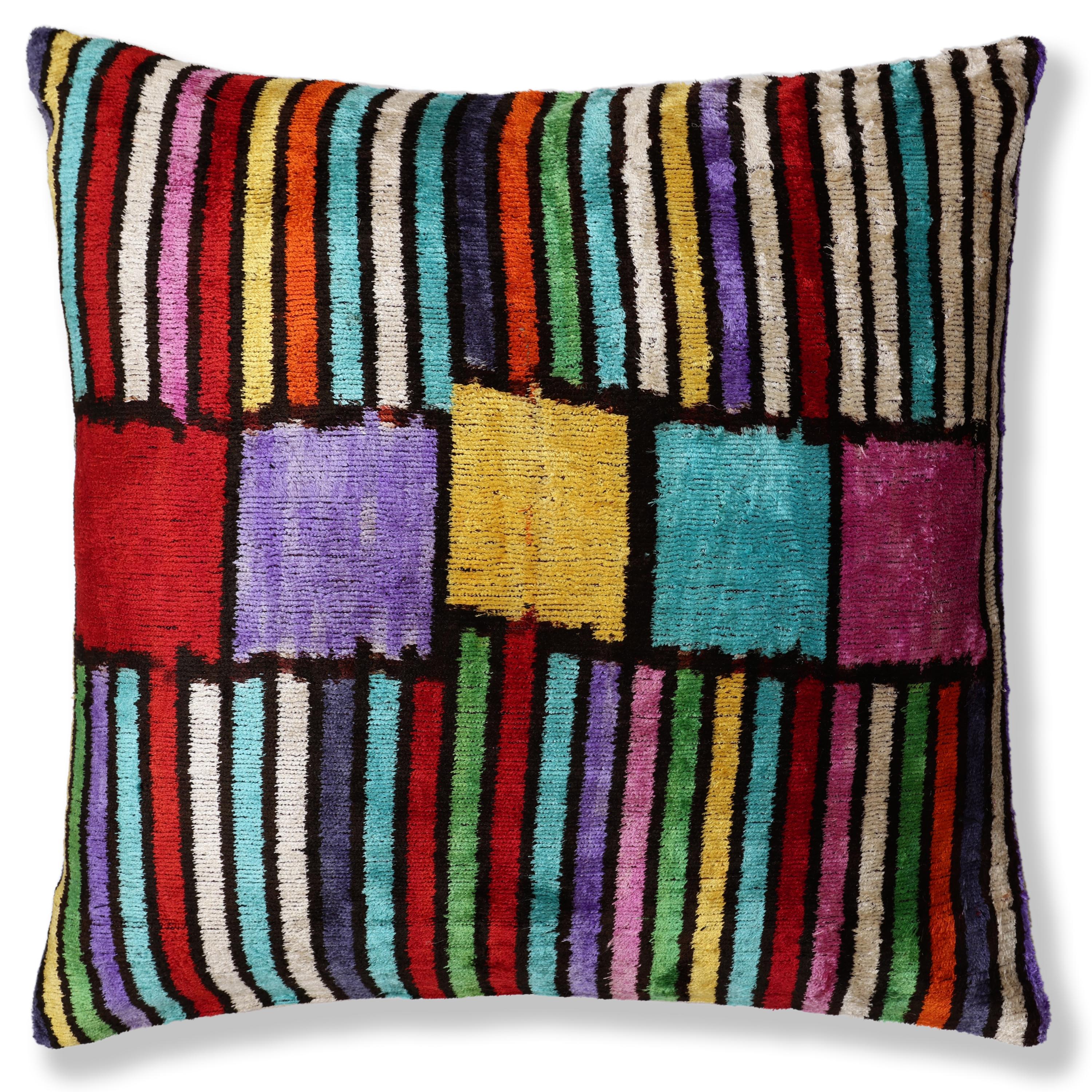 The Vibrant Multi-Color Geometric Silk Velvet Pillow - 20" x 20"