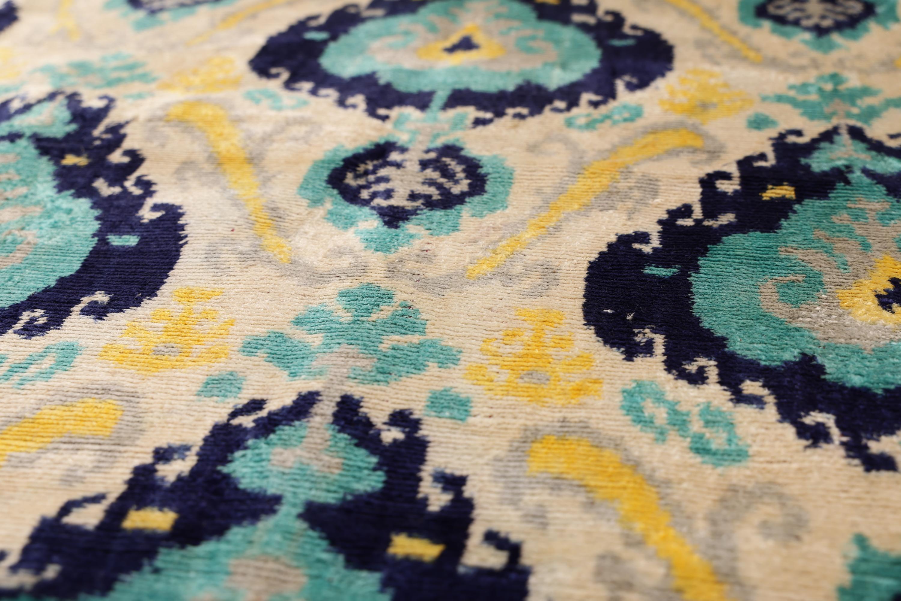 The Azure & Gold Medallion Silk Velvet Pillow - 20" x 20"