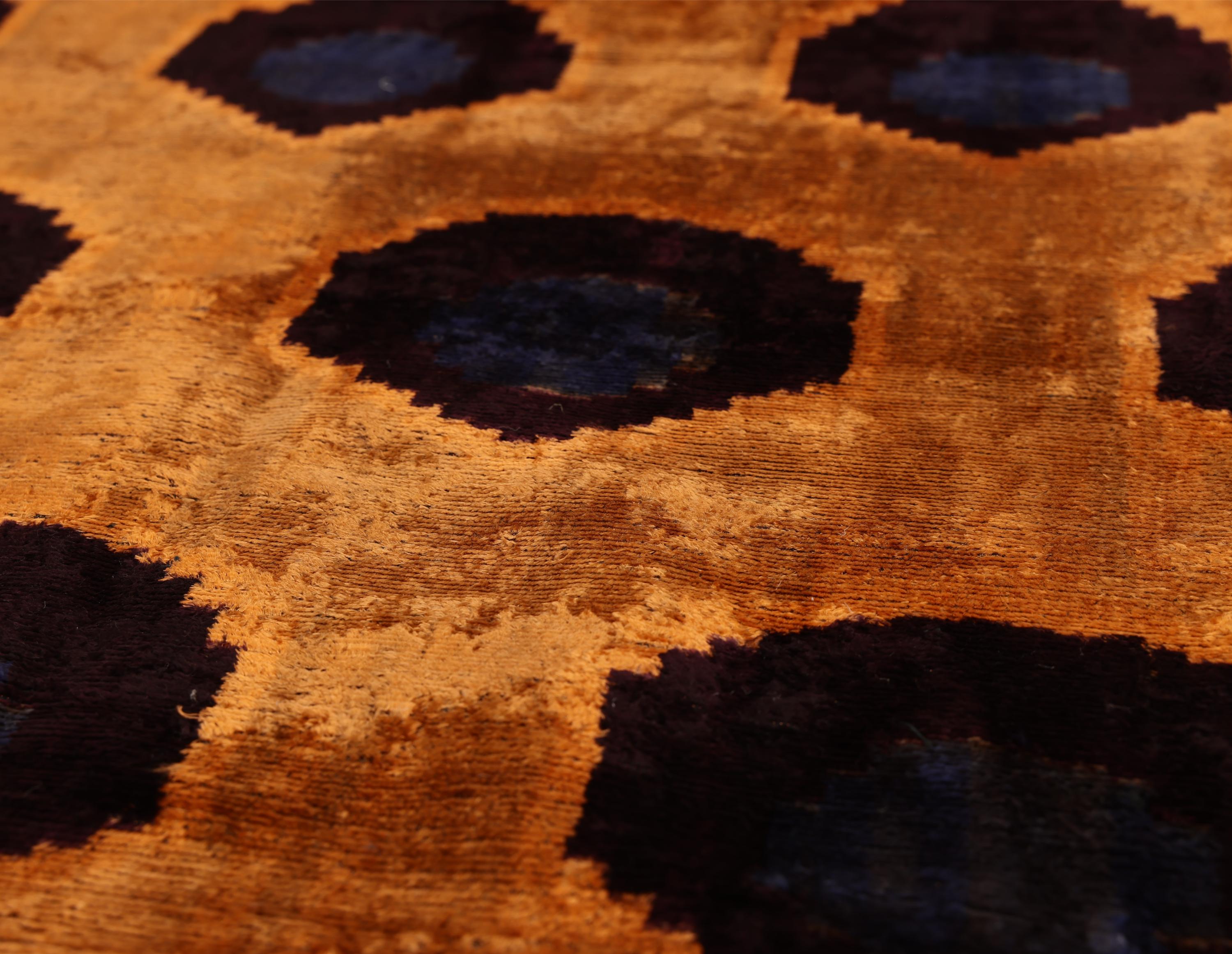 Luxury Handwoven Silk Velvet Ikat Throw Pillow 20x20 Inch | Organic Vegetable Dyed