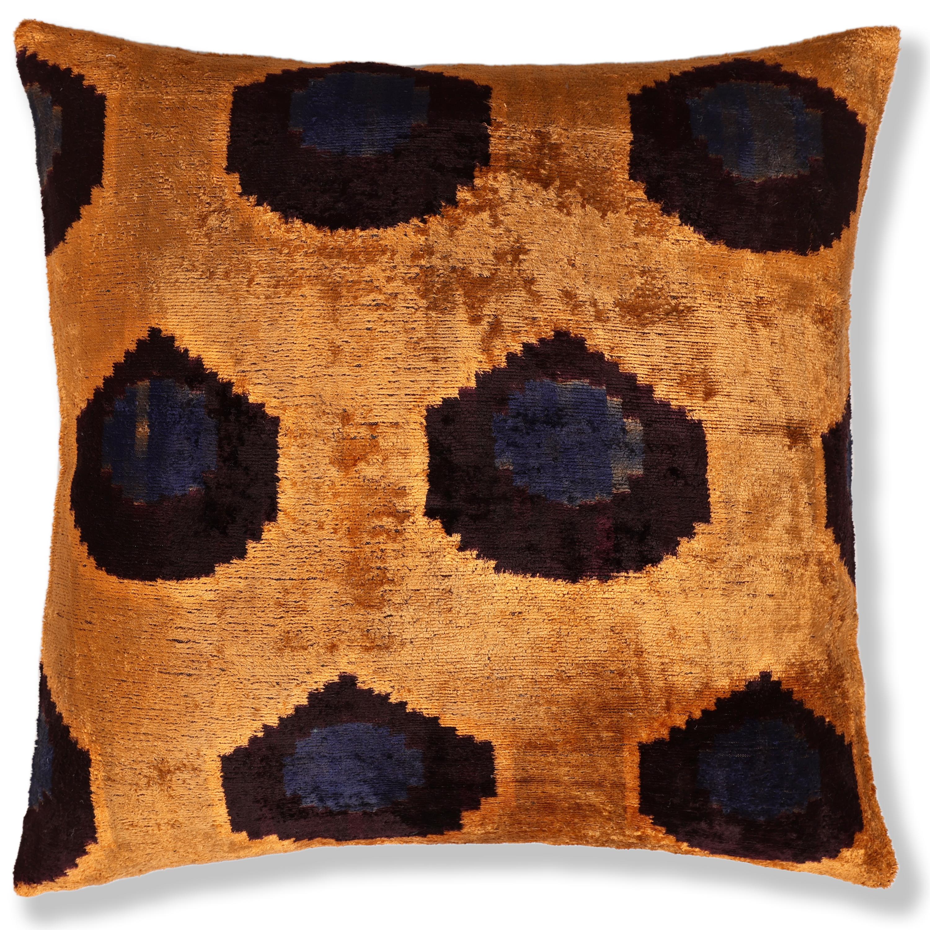 Luxury Handwoven Silk Velvet Ikat Throw Pillow 20x20 Inch | Organic Vegetable Dyed