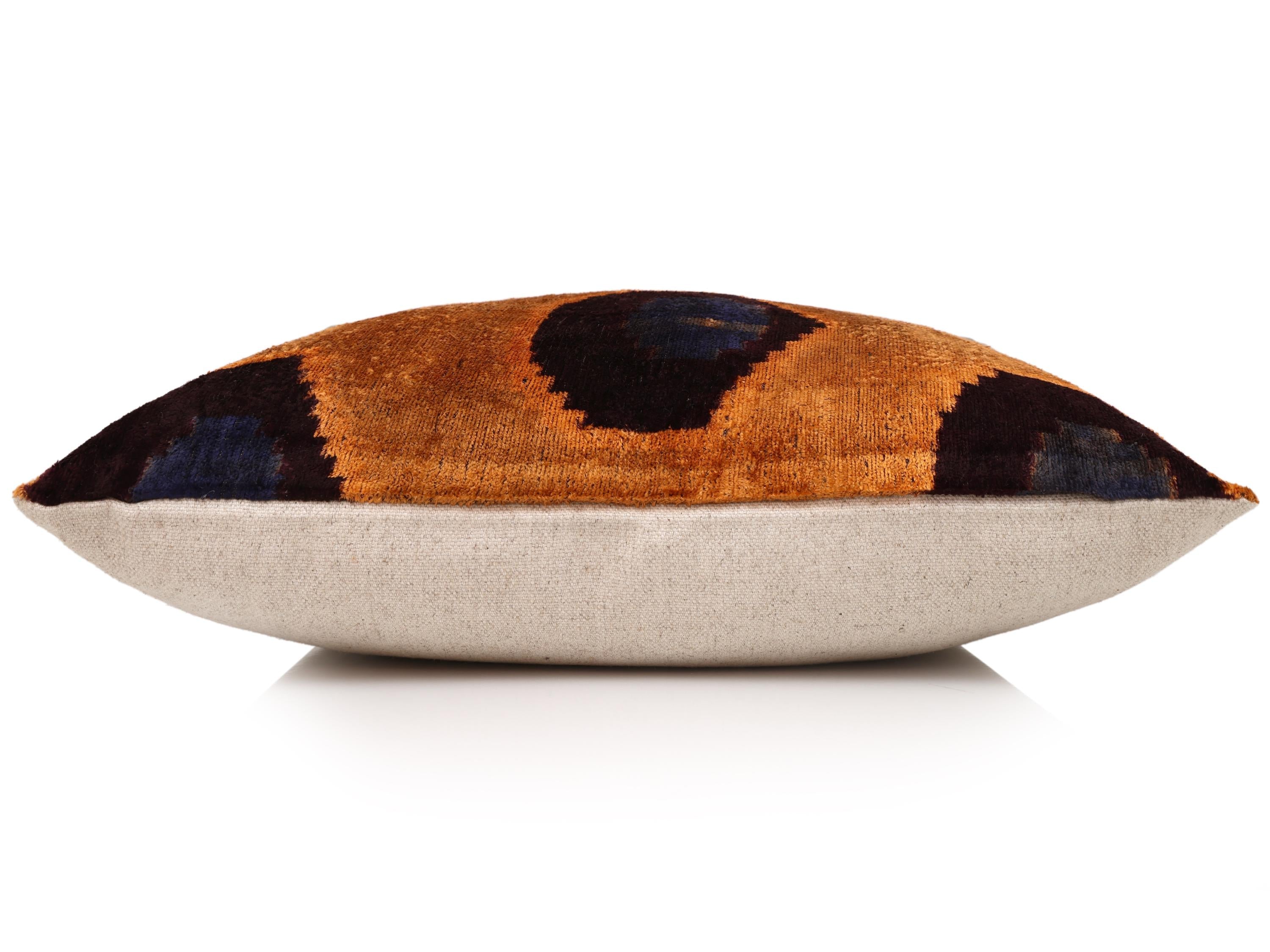 Luxury Handwoven Silk Velvet Ikat Throw Pillow 20x20 Inch | Organic Vegetable Dyed