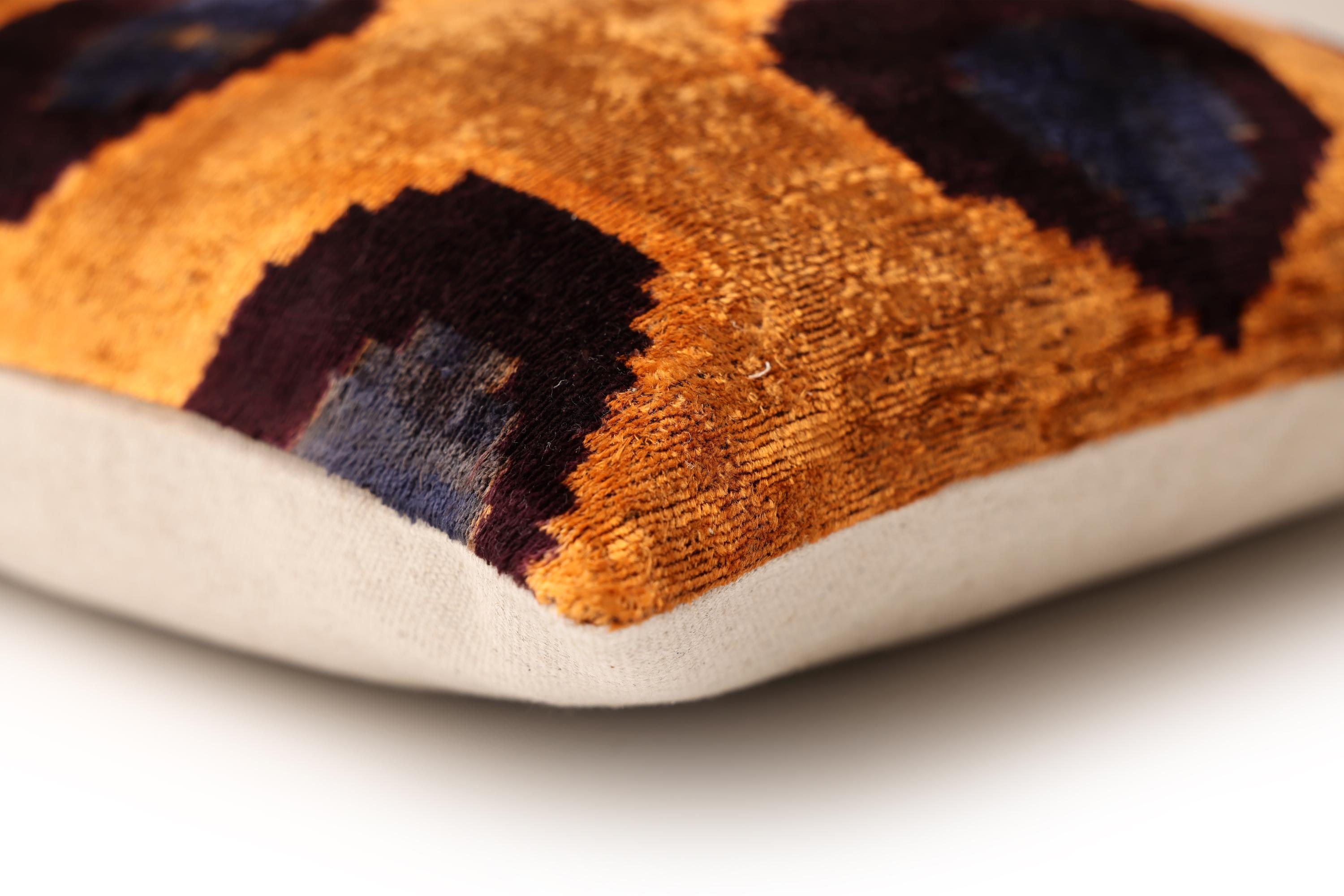 Luxury Handwoven Silk Velvet Ikat Throw Pillow 20x20 Inch | Organic Vegetable Dyed