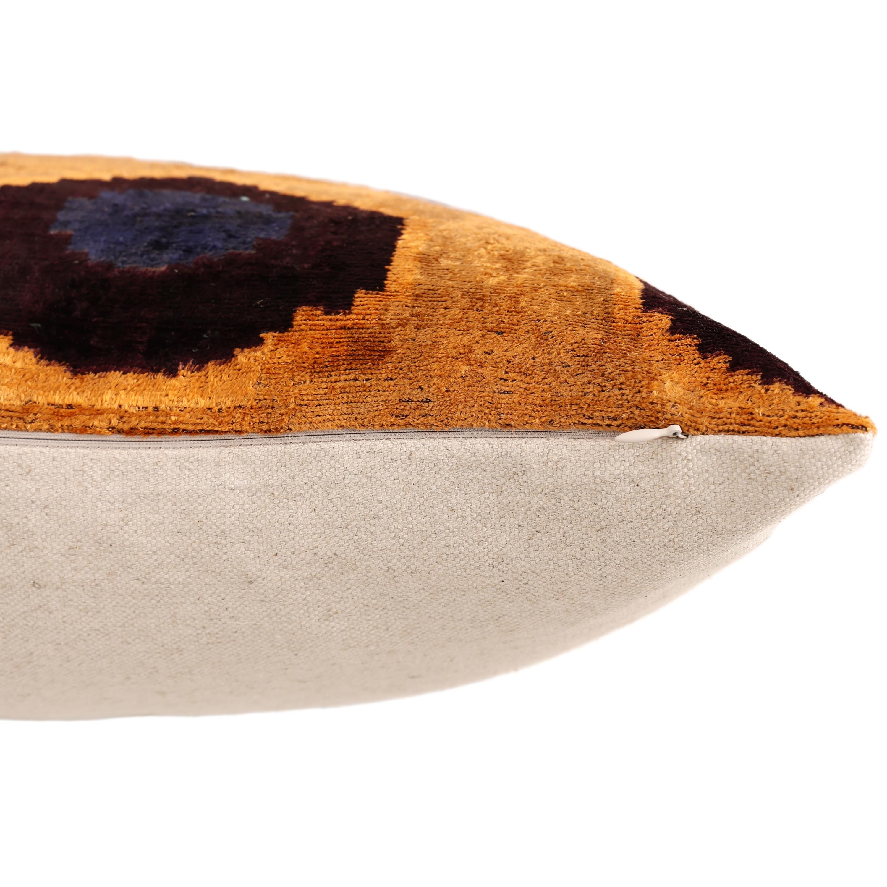 Luxury Handwoven Silk Velvet Ikat Throw Pillow 20x20 Inch | Organic Vegetable Dyed