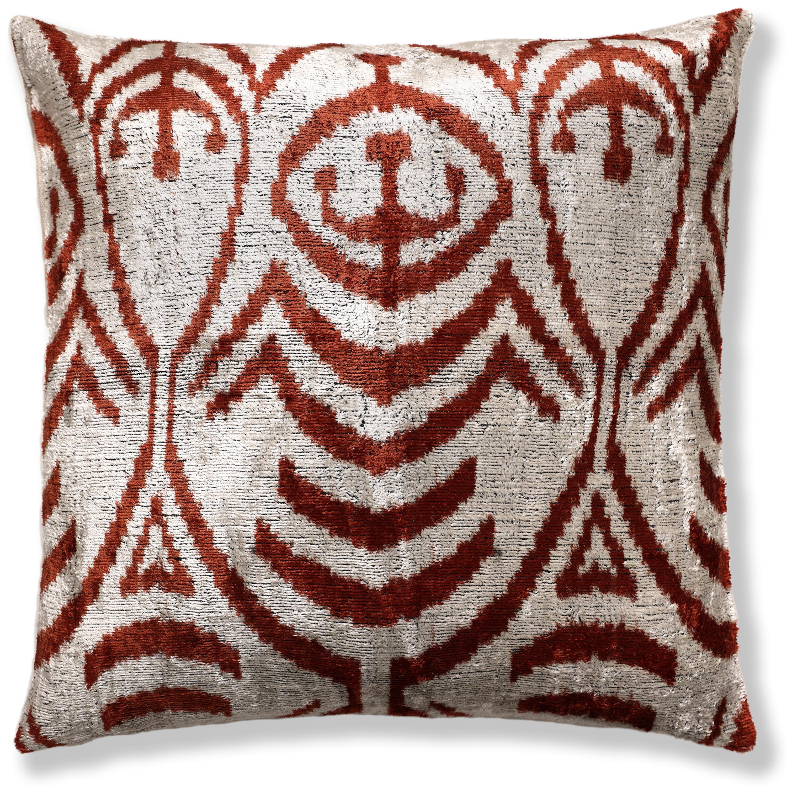 Luxury Handwoven Silk Velvet Ikat Pillow 20x20 Inch – Rust & Ivory
