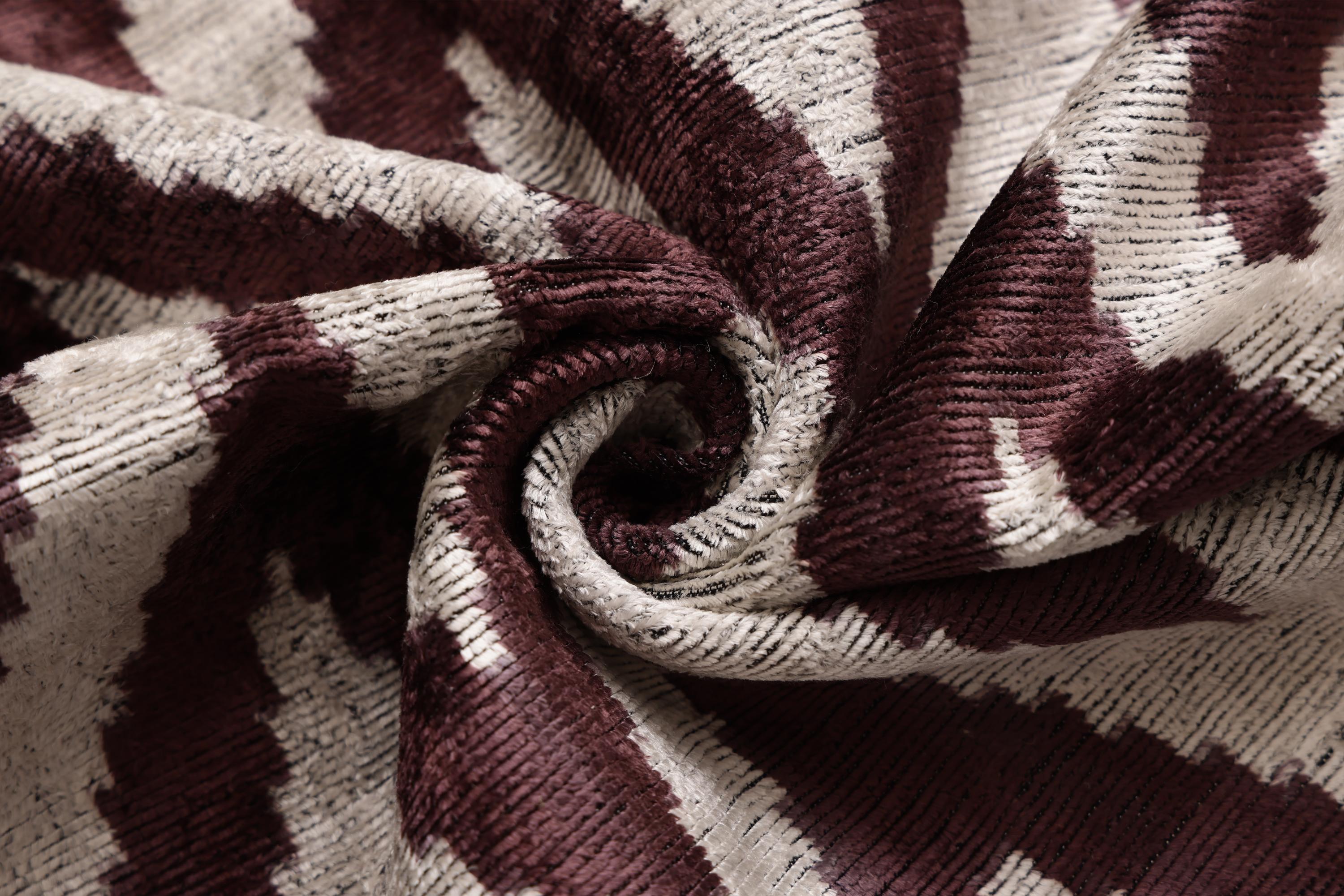 Deep Wine & Silver Chevron Velvet Pillow - 20" x 20"