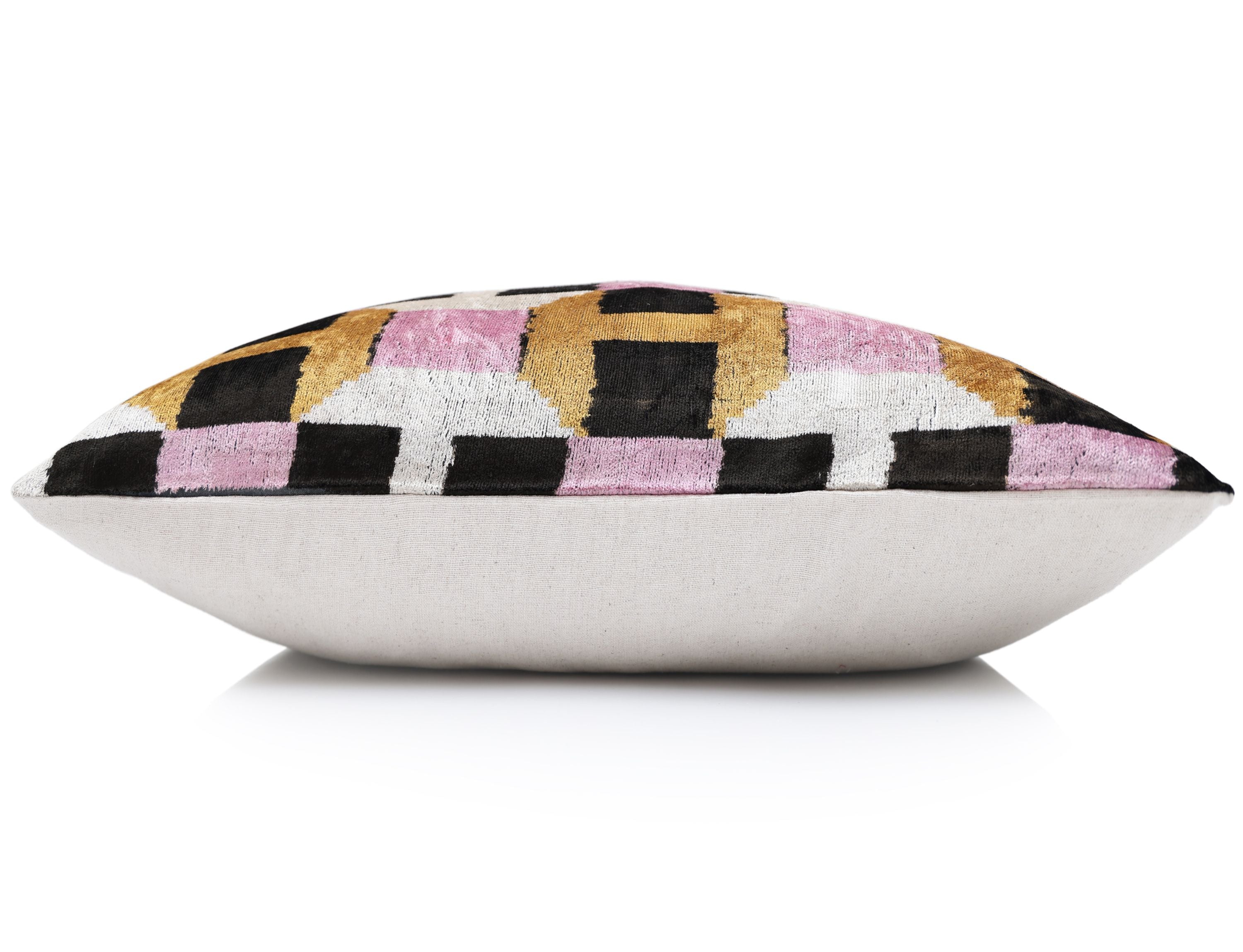 Hand-Knotted Geometric Silk Velvet Lumbar - 16x24 Gold & Lavender