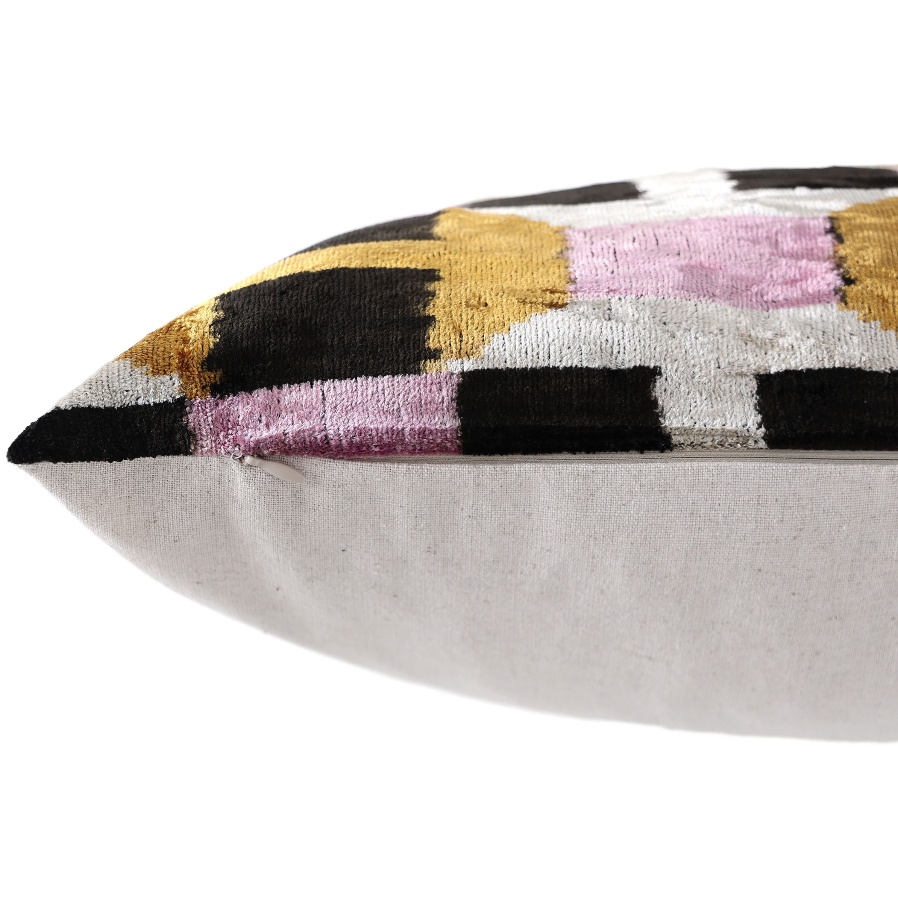 Hand-Knotted Geometric Silk Velvet Lumbar - 16x24 Gold & Lavender