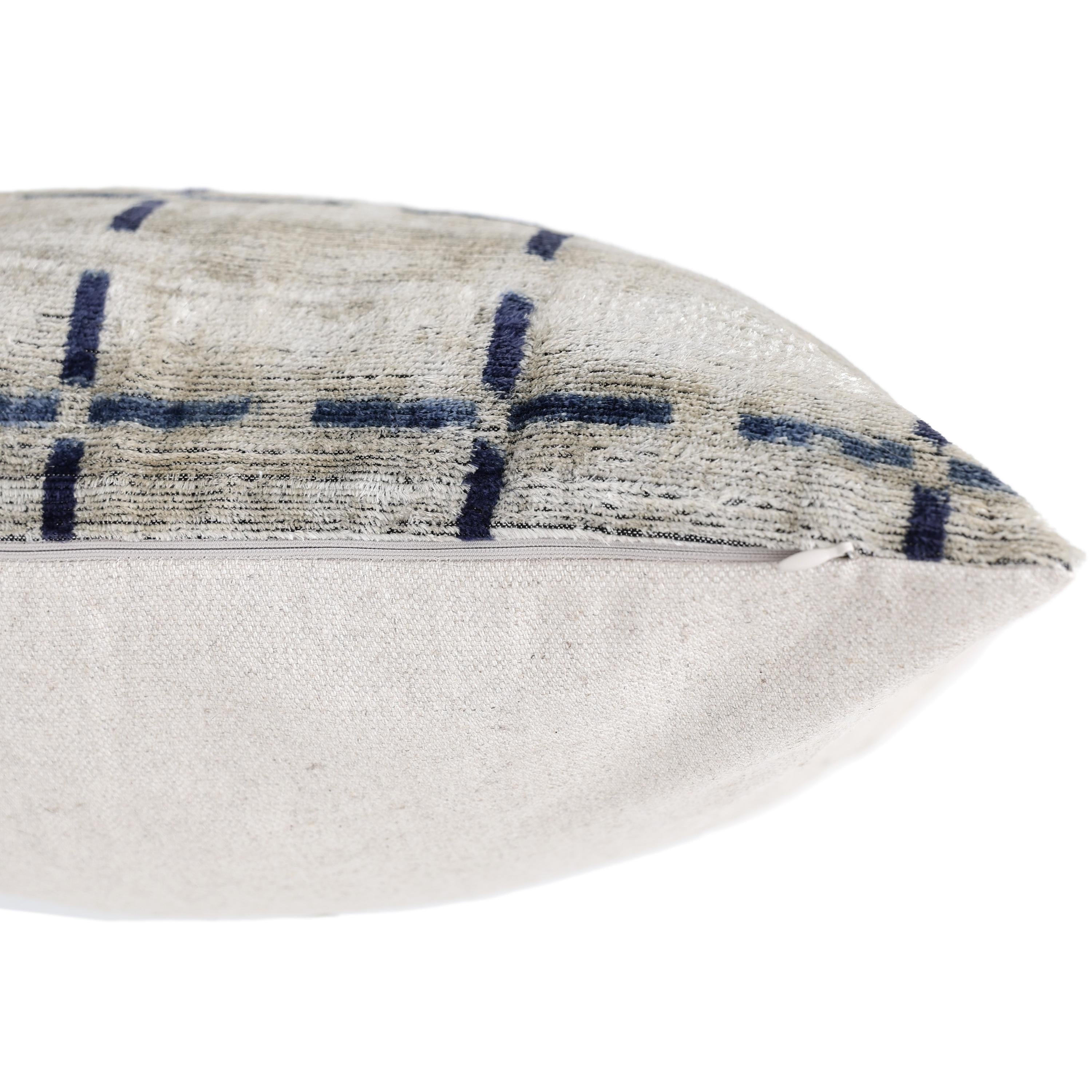 Handwoven Silk Velvet Grid Pillow 20x20 Inch | Organic Modern Luxury Accent Cushion