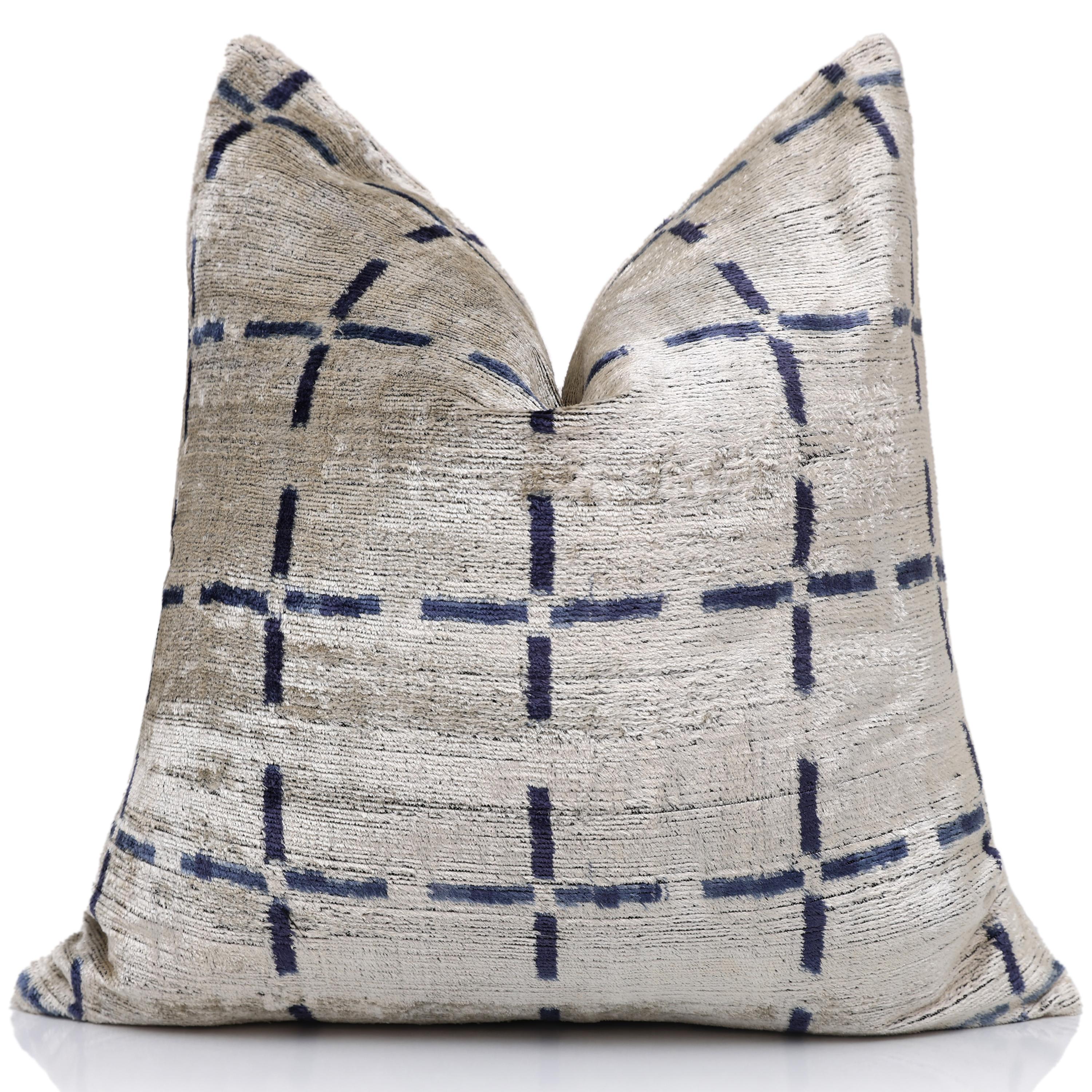 Handwoven Silk Velvet Grid Pillow 20x20 Inch | Organic Modern Luxury Accent Cushion