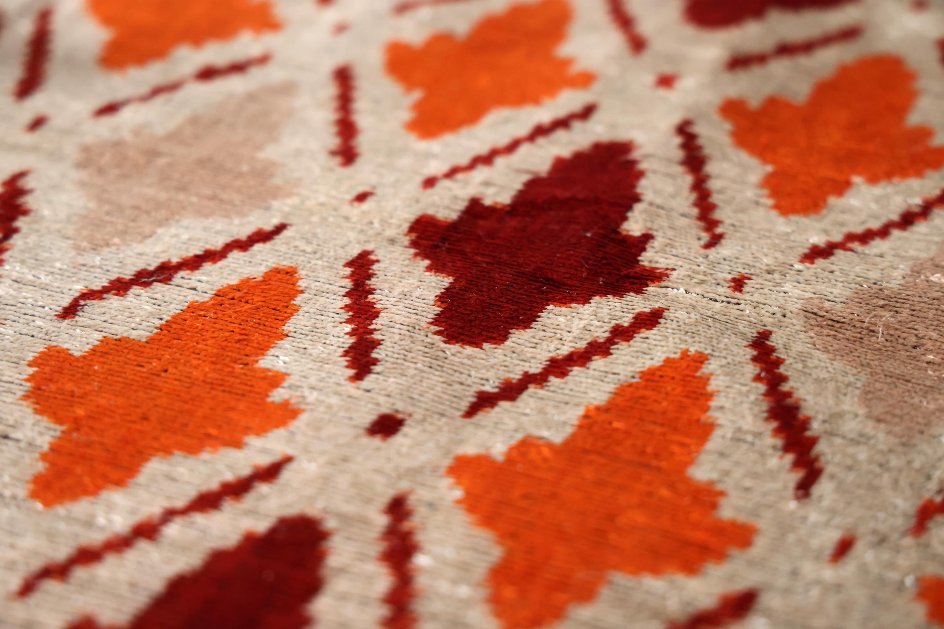 Handwoven Ikat Silk Velvet Throw Pillow 20x20 – Terracotta Rust & Ivory