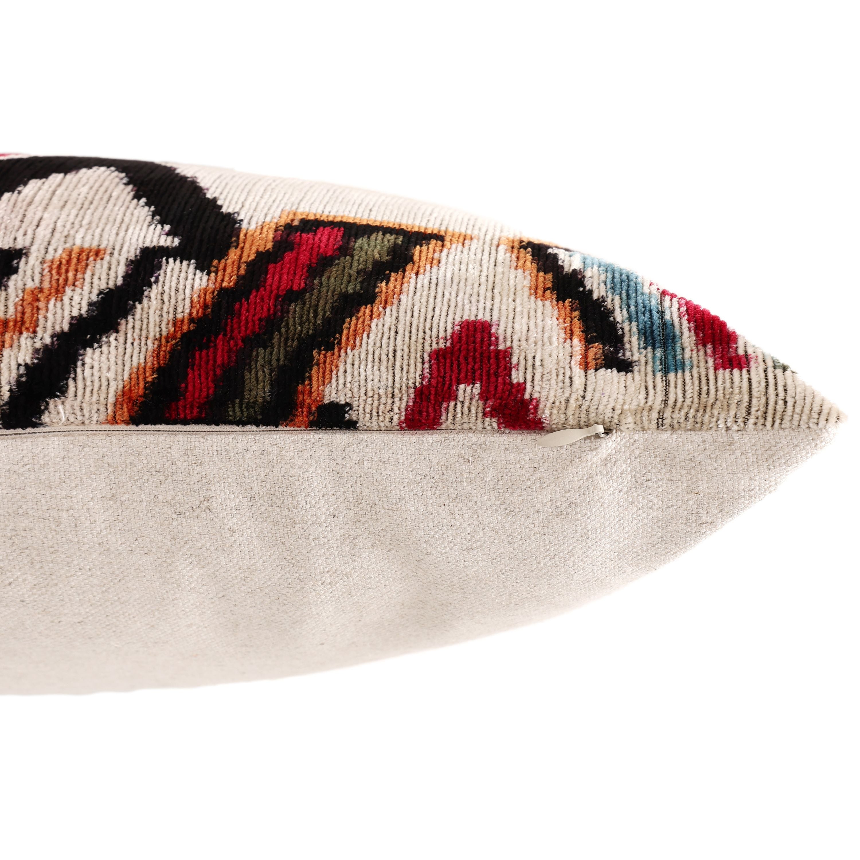 Hand-Knotted Tribal Geometric Silk Velvet Lumbar - 16x24 Red & Black