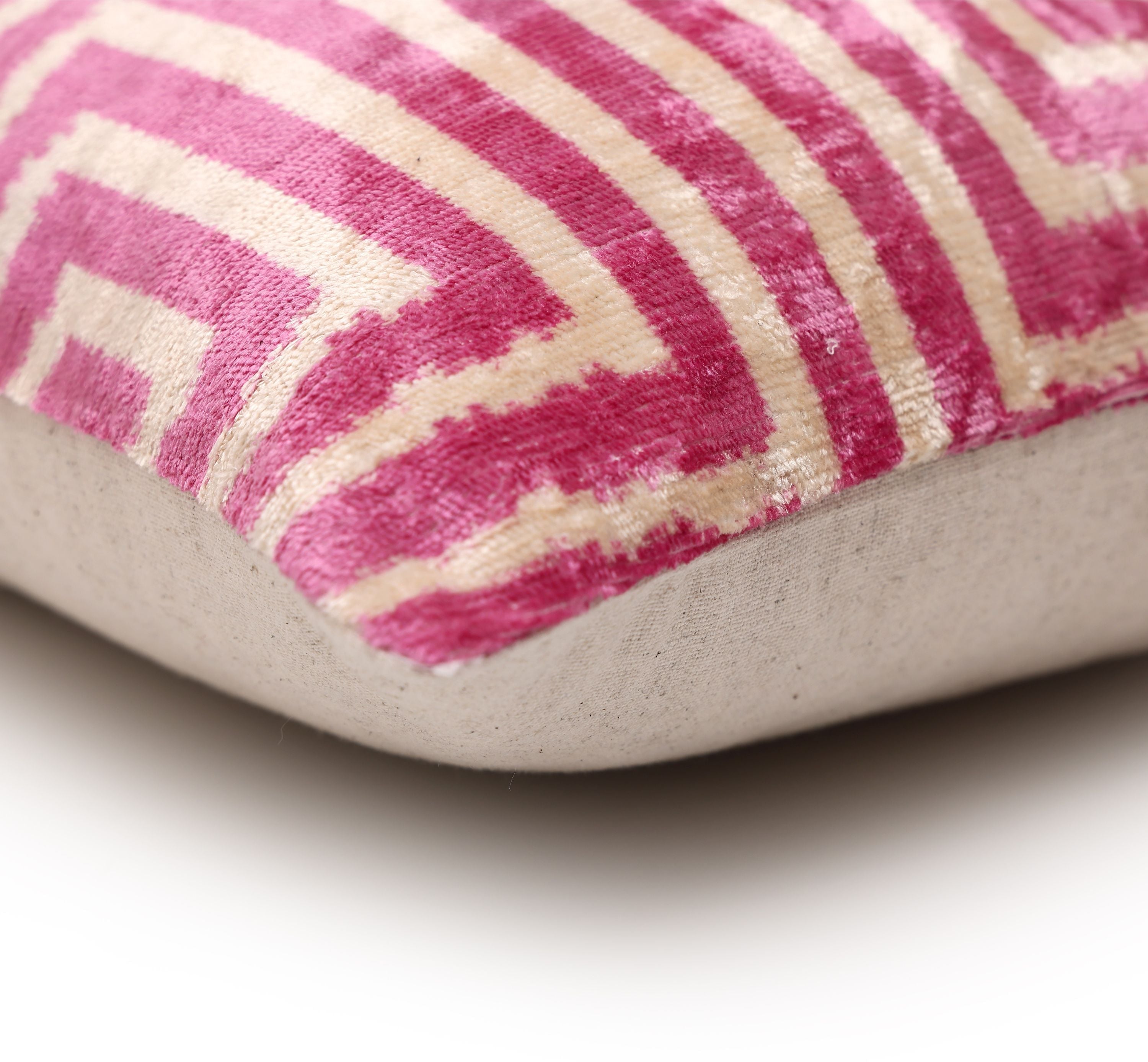 Luxury Blush Pink and Cream Silk Velvet Geometric Ikat Lumbar Pillow 16x24 Inch with Down Insert