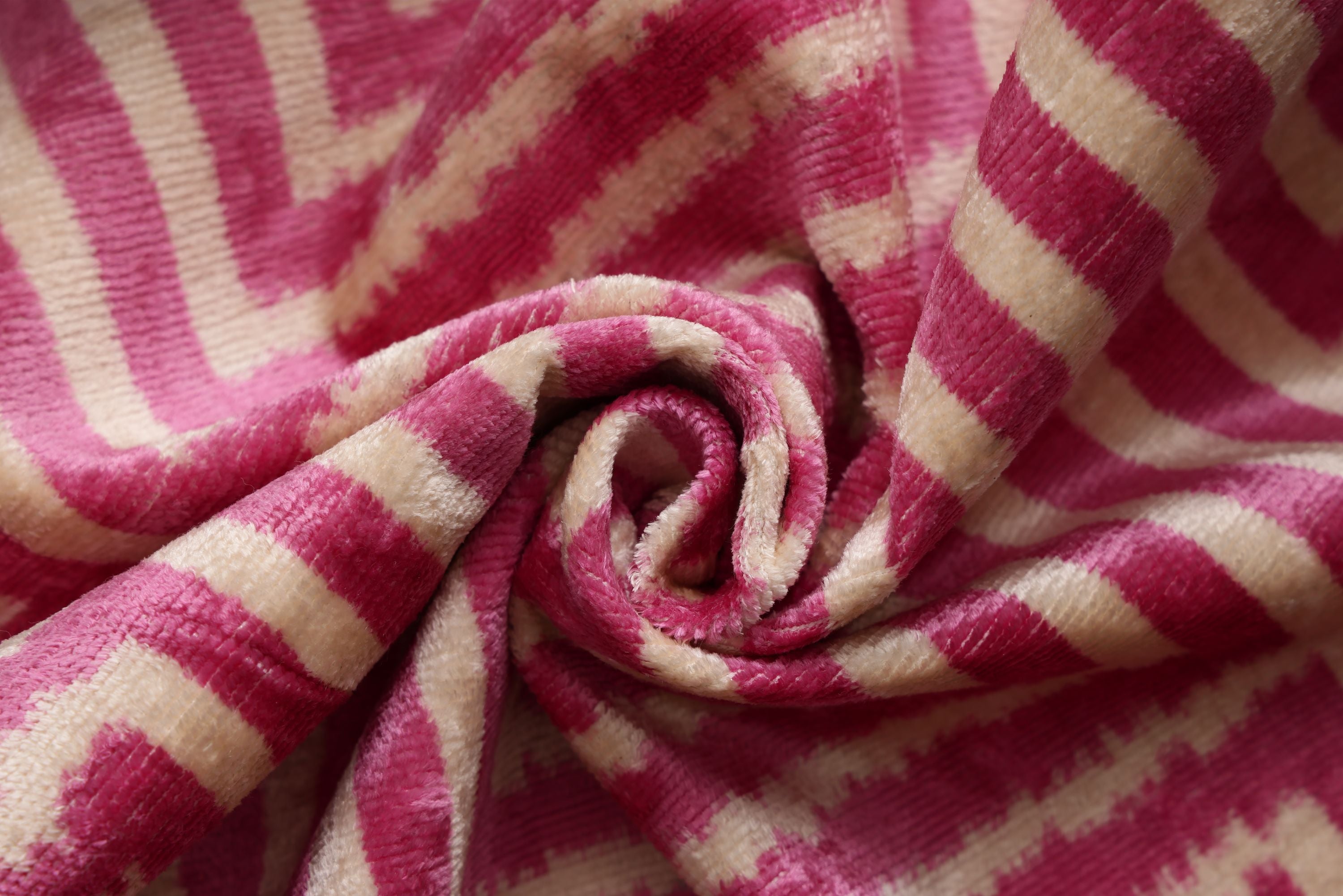 Luxury Blush Pink and Cream Silk Velvet Geometric Ikat Lumbar Pillow 16x24 Inch with Down Insert