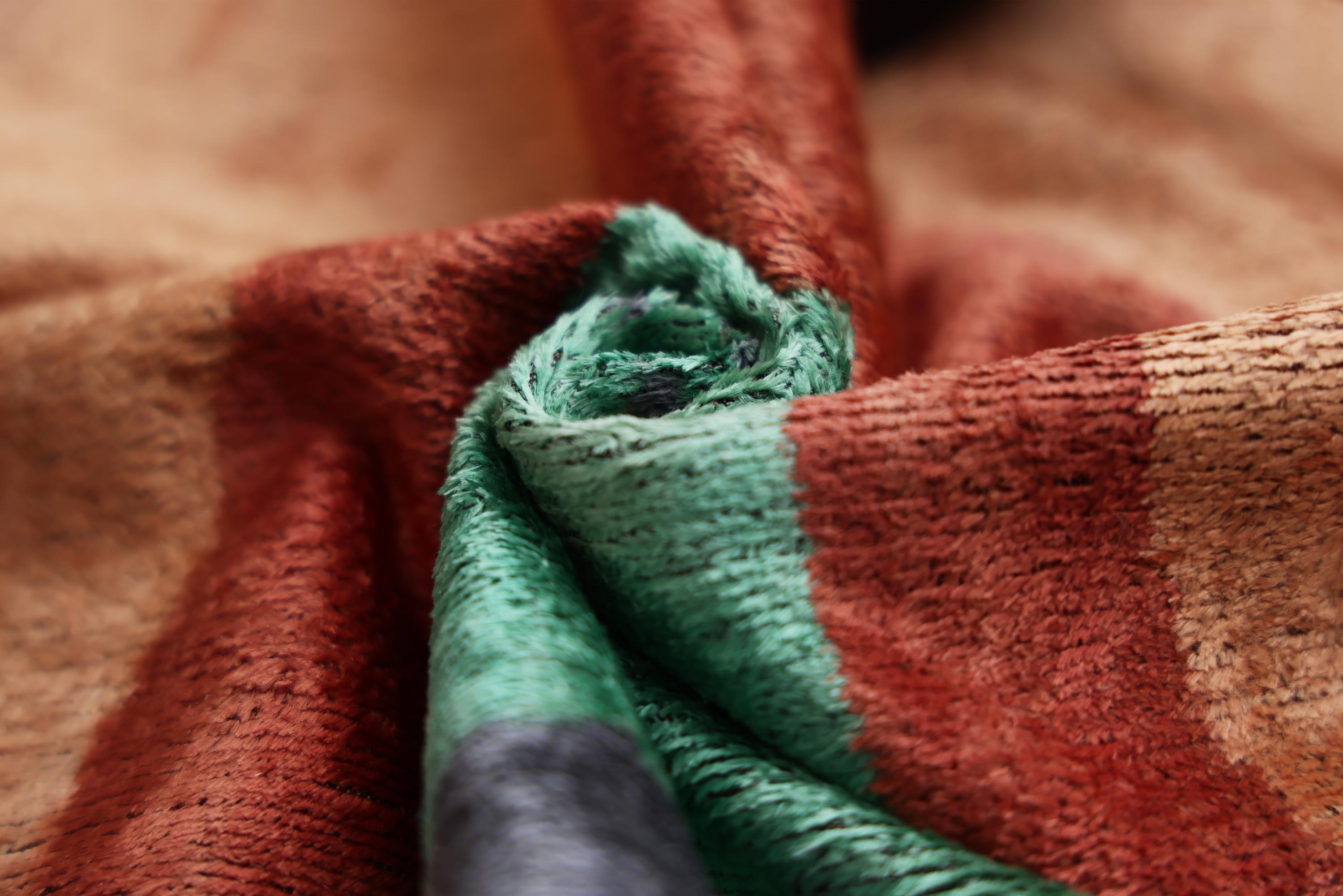Hand-Knotted Abstract Arch Silk Velvet Pillow - 20x20 Rust & Mint