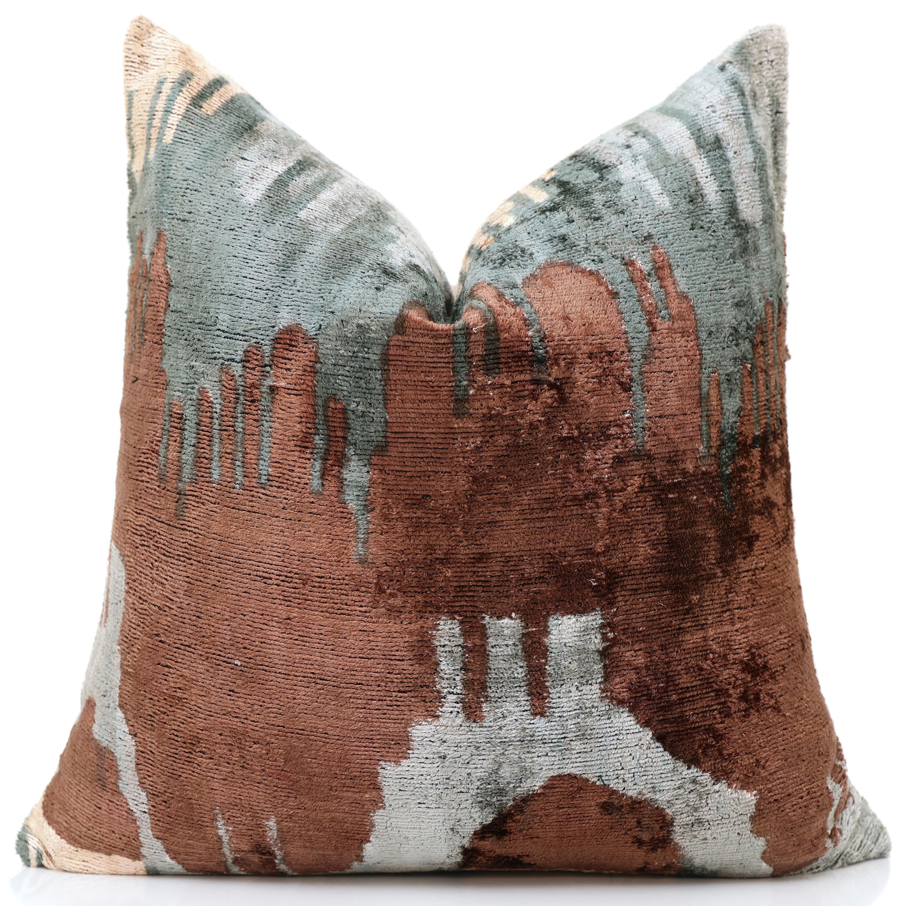 Handmade Organic Silk Velvet Pillow 20x20 | Earthy Modern Design