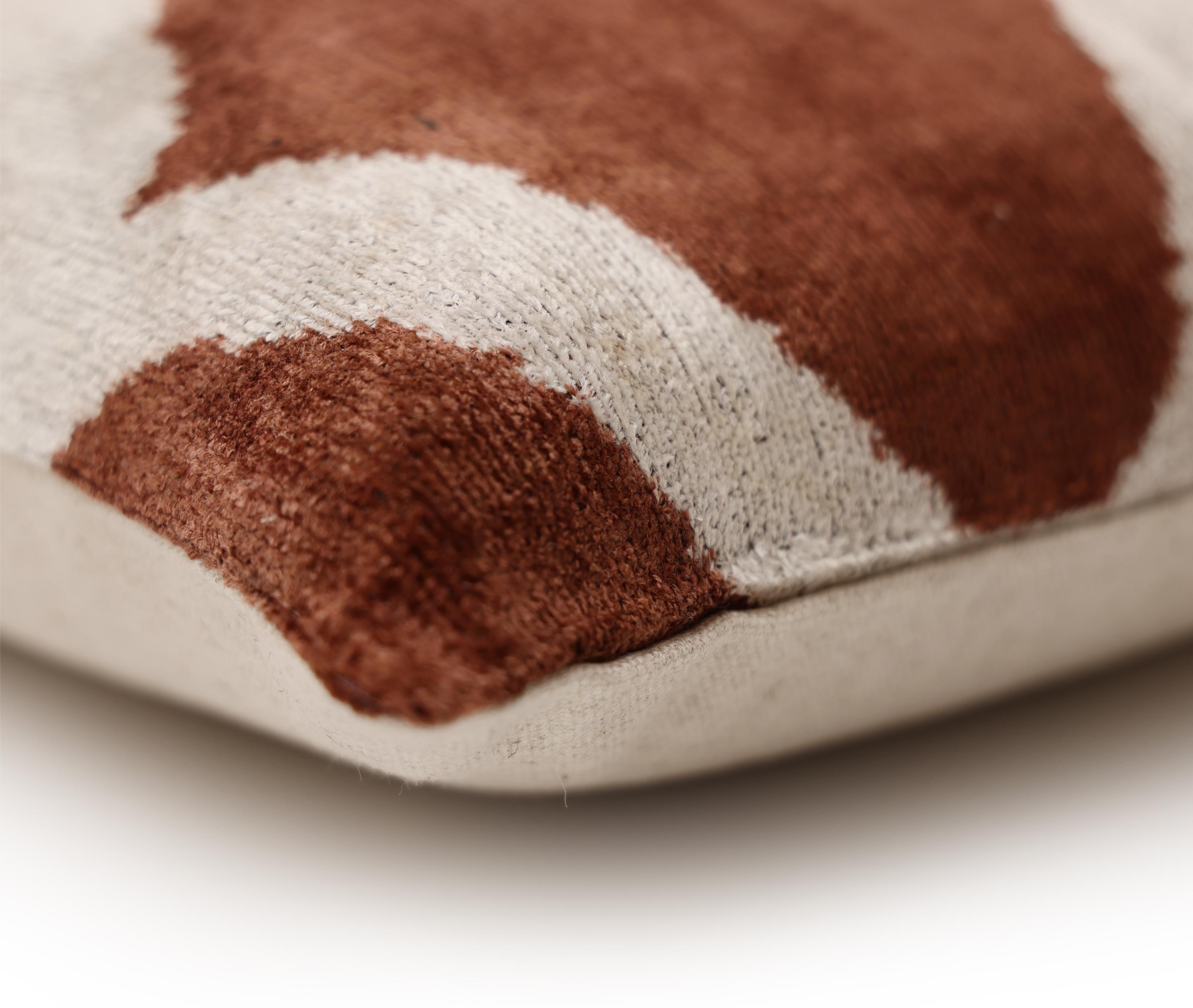 Handmade Brown Silk Velvet Pillow 20x20 – Geometric Modern Designer Cushion