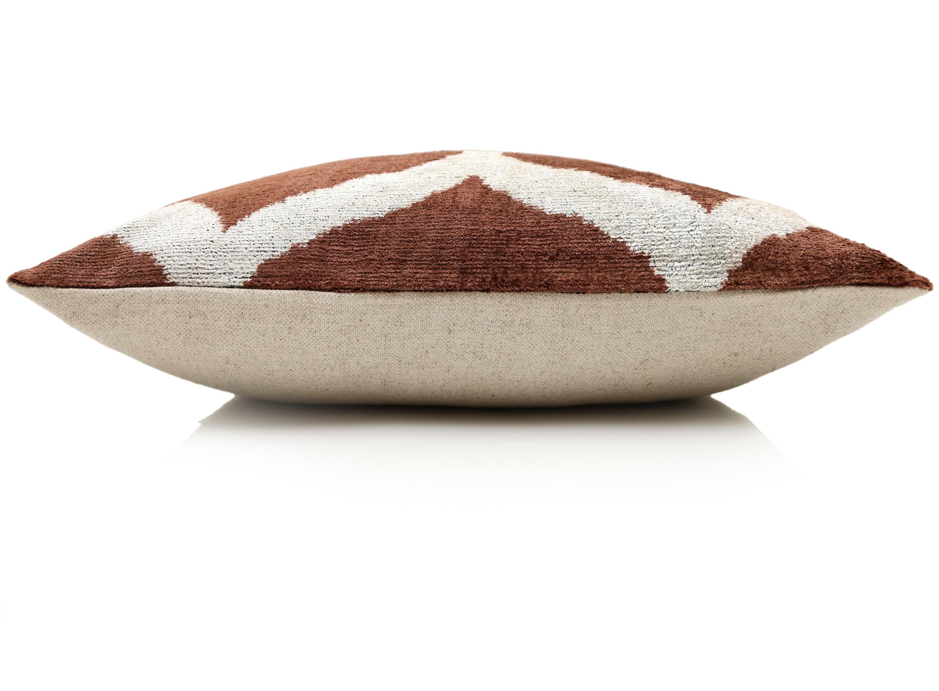 Handmade Brown Silk Velvet Pillow 20x20 – Geometric Modern Designer Cushion