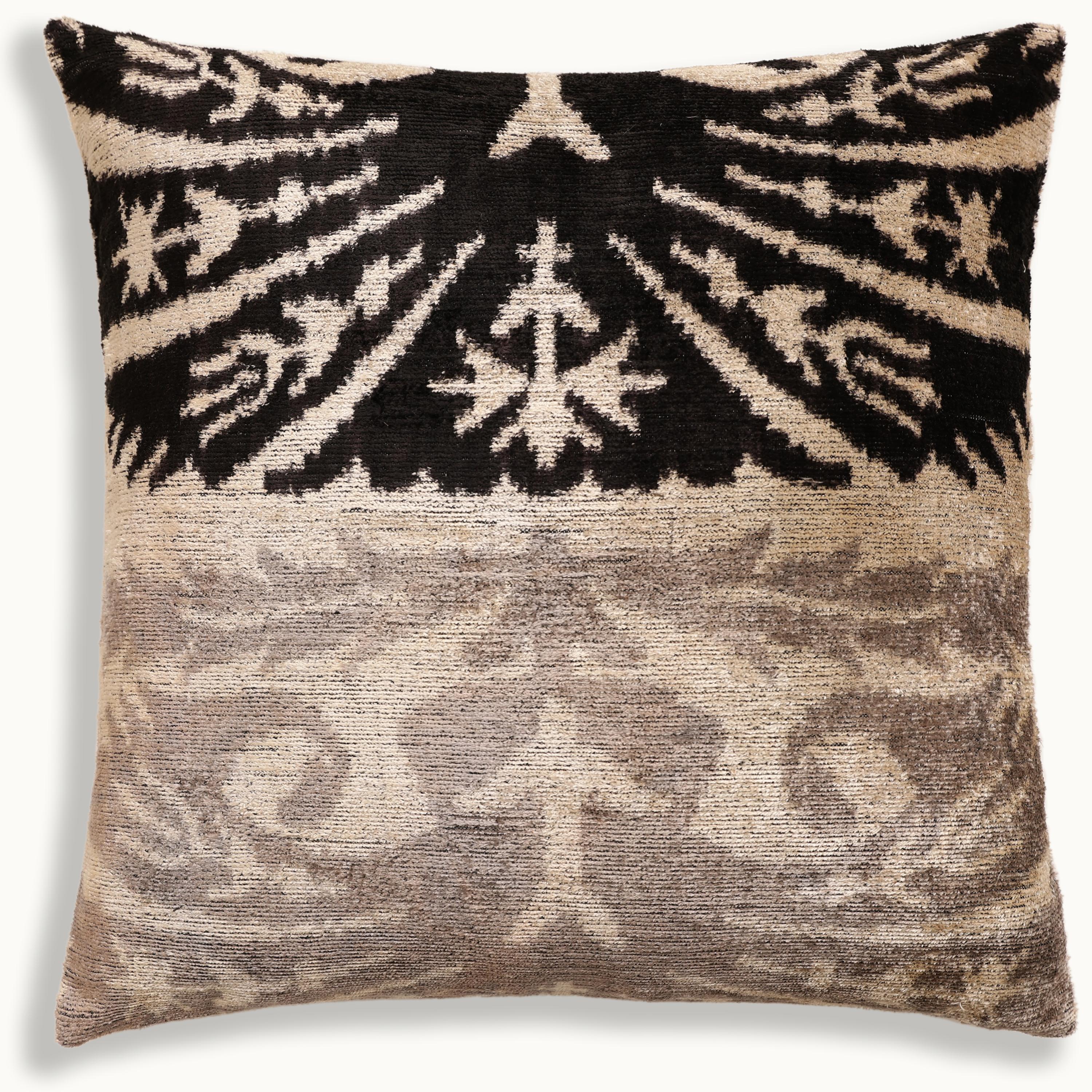 Hand-Knotted Split-Tone Silk Velvet Pillow - 20x20 Black & Silver