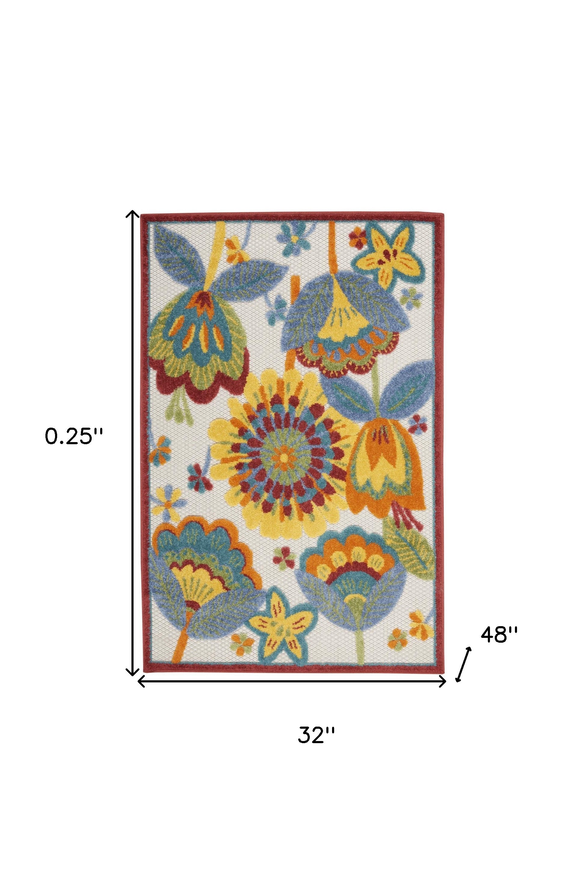 3' X 4' Yellow And Teal Floral Non Skid Indoor Outdoor Area Rug-4