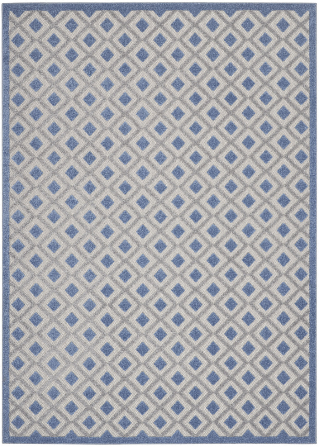 9' X 12' Blue And Grey Gingham Non Skid Indoor Outdoor Area Rug-0